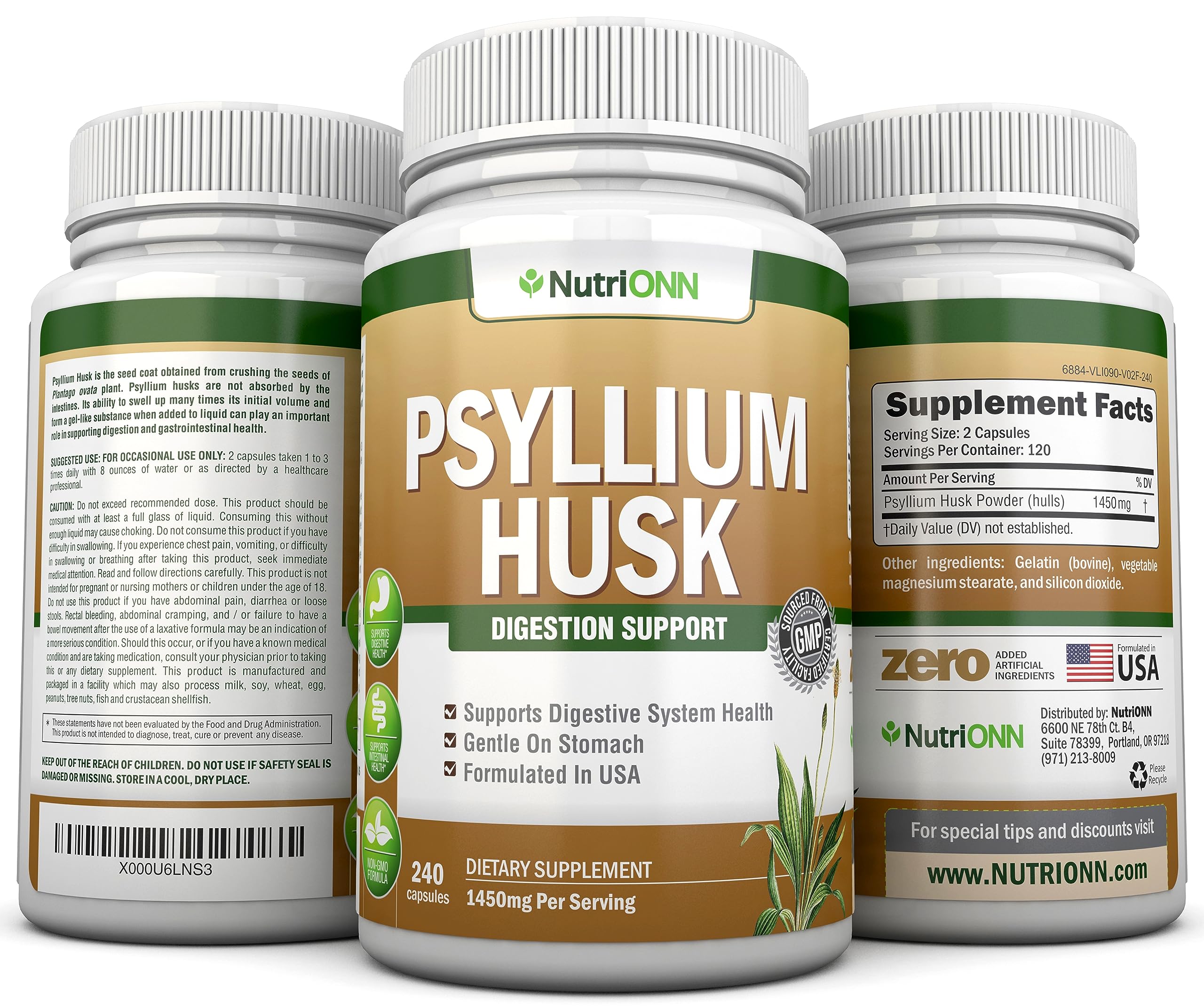 NutriONN PSYLLIUM Husk Capsules - 1450mg Per Serving - 240 Capsules - Double Strength NutriONNAu supplements