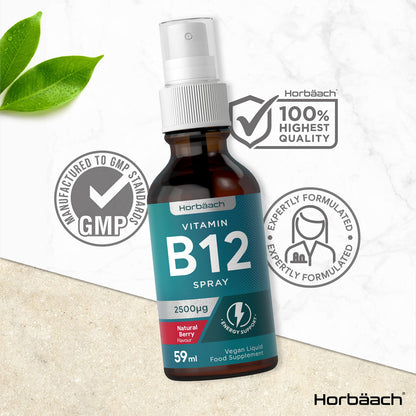 Vitamin B12 Spray 2500mcg | 59ml | High Strength Supplement | Natural Berry Flavour HorbäachUS supplements