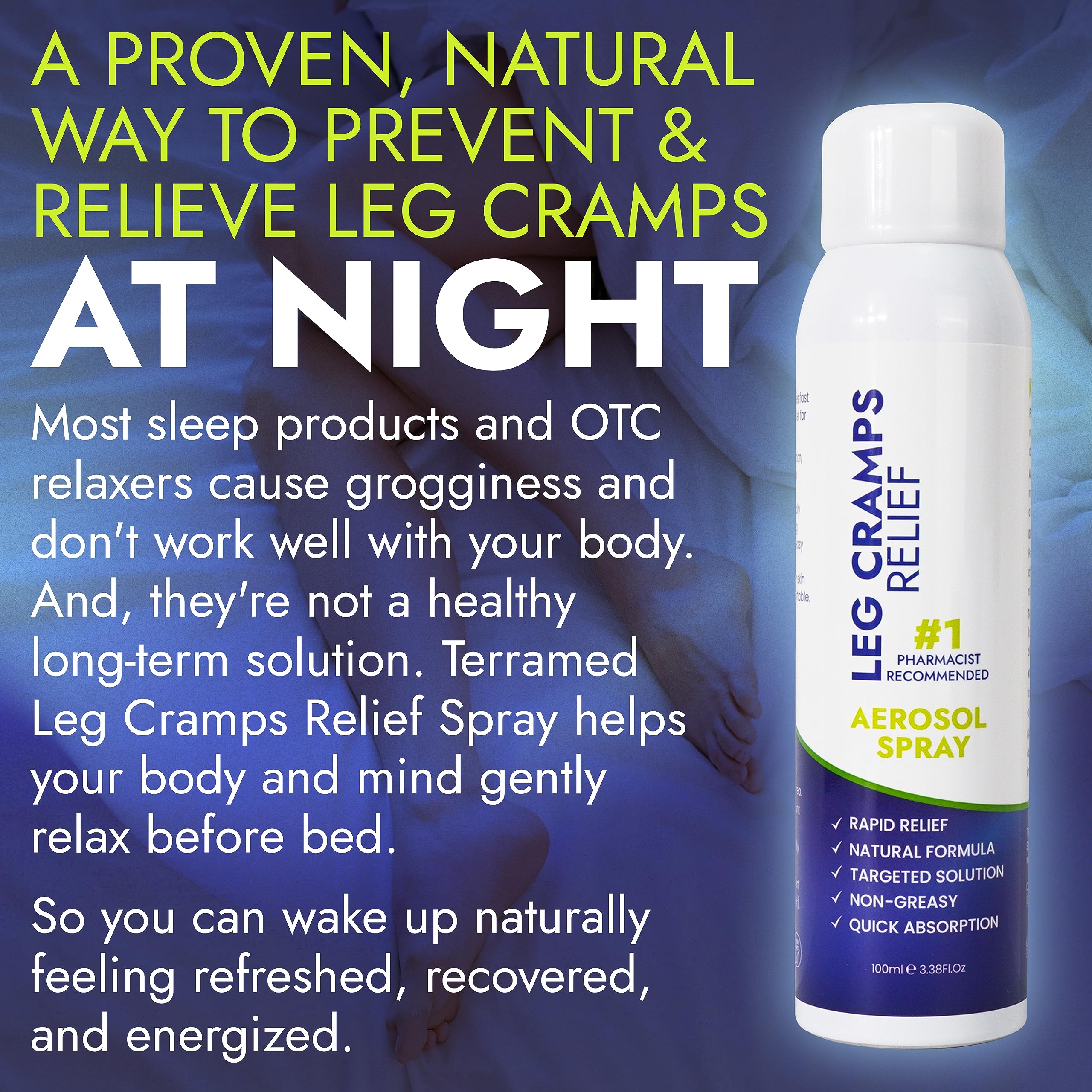 Terramed Just Think Comfort Fast Acting Leg Cramp Relief Aerosol Spray | Pain Relief for Muscle Spasms, Soreness, & Foot and Calf Cramps | Homeopathic Medicine for Restless Legs Syndrome Relief Terramed Just Think ComfortAu supplements