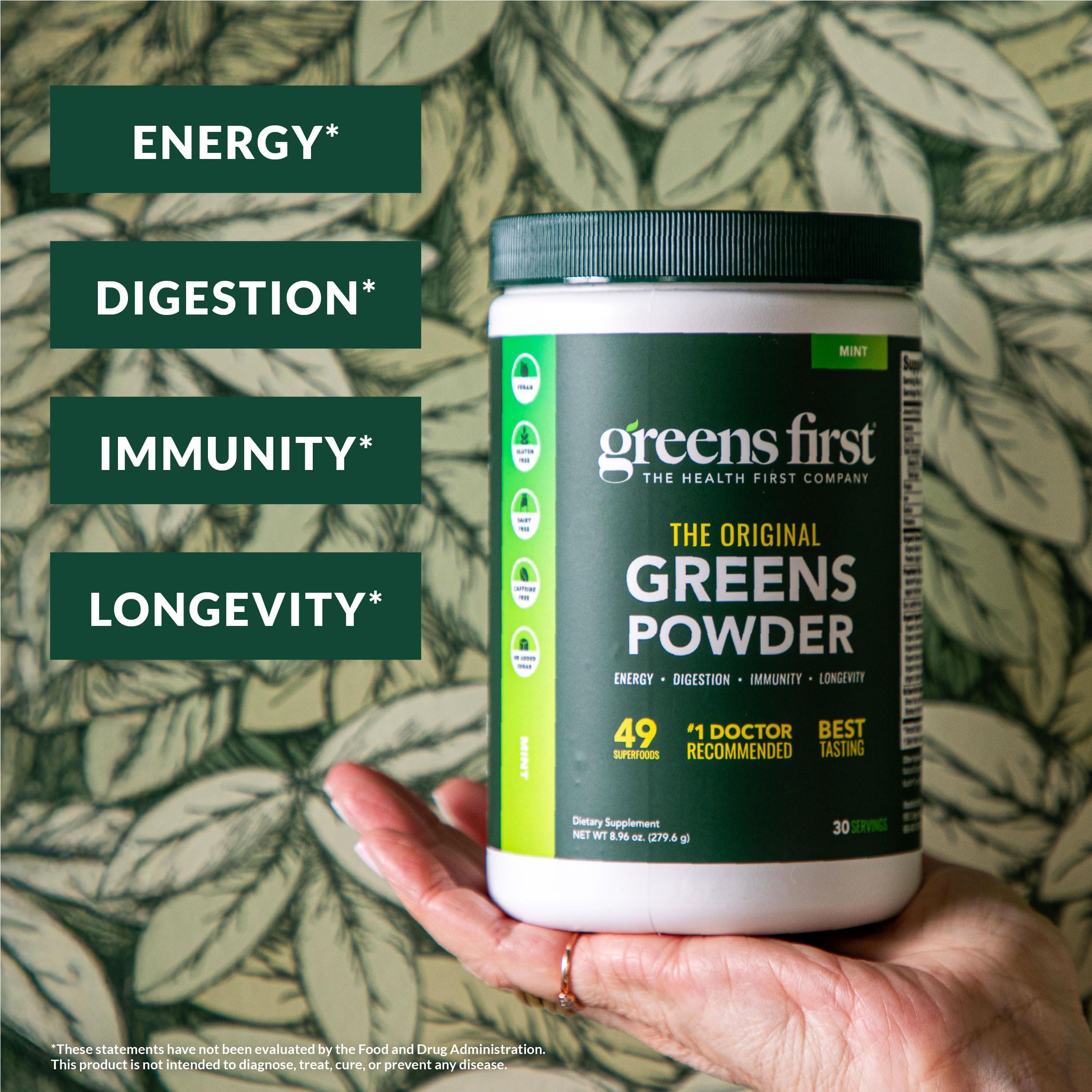 Greens First Original Greens Powder - 49 Superfoods - Organic Fruits & Veggies - Prebiotics, Probiotics & Digestive Enzymes - Antioxidant Smoothie - Dairy Free, Vegan & Non-GMO (Mint, 30 Servings) Greens FirstAu supplements