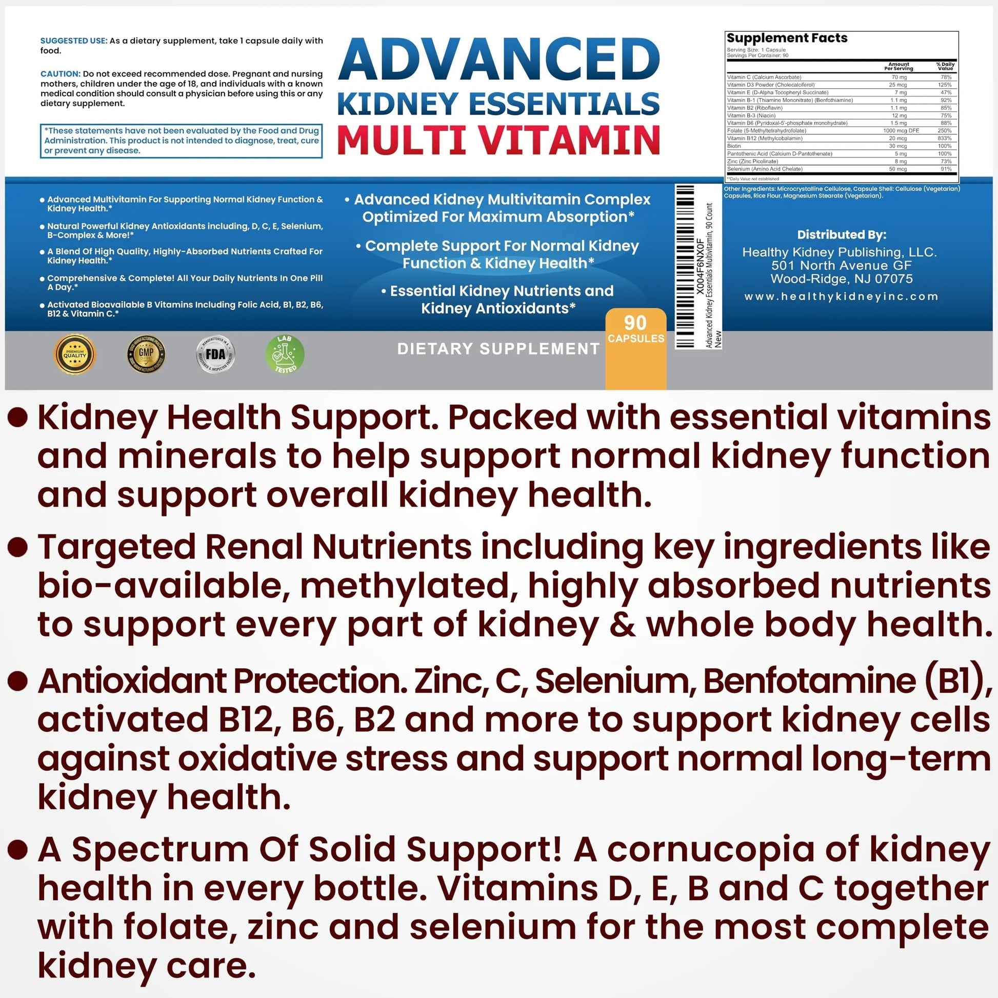 Advanced Kidney Essentials Multivitamin. Kidney Support Supplement for Complete Kidney Health. Kidney Health Supplement Kidney RestoreAu supplements