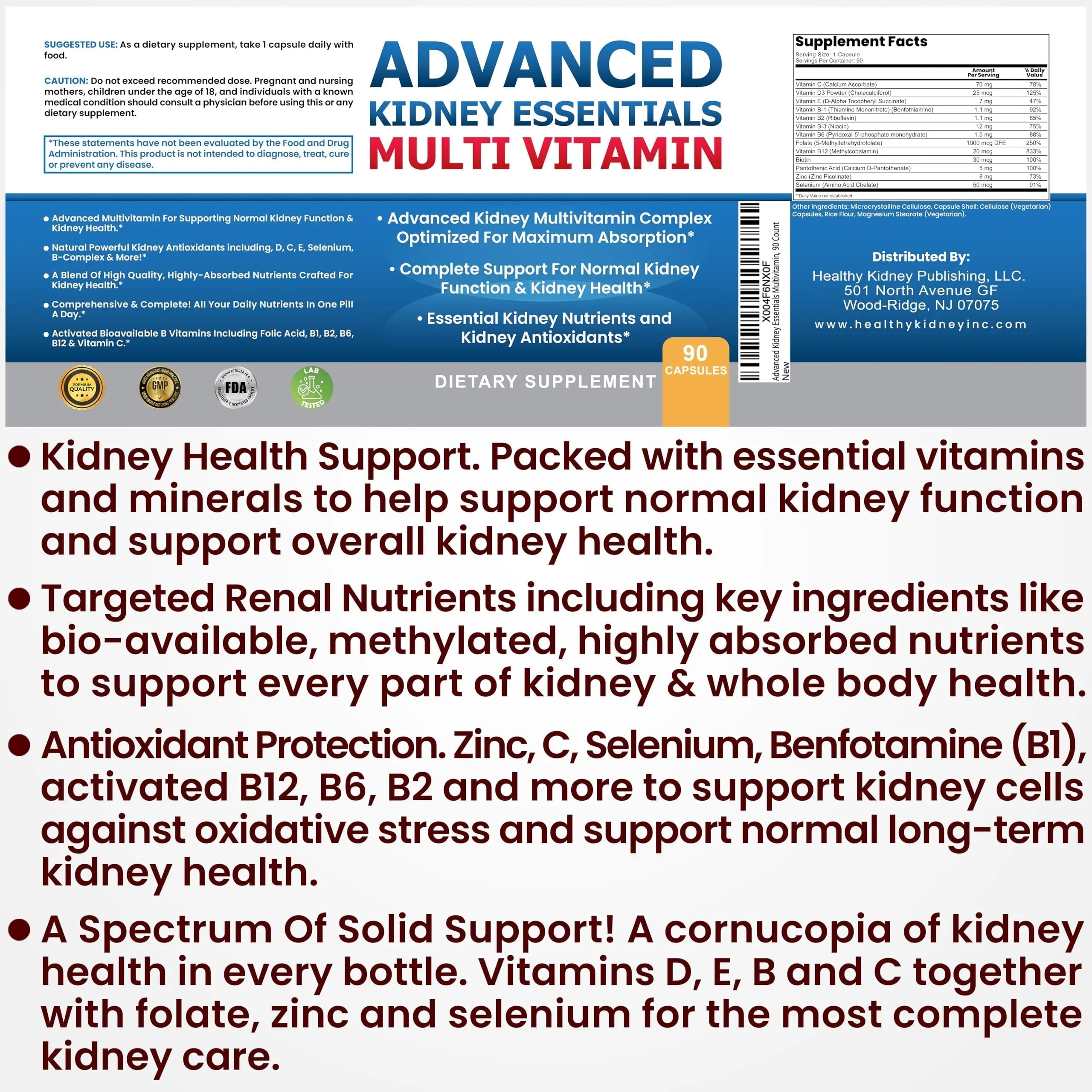 Advanced Kidney Essentials Multivitamin. Kidney Support Supplement for Complete Kidney Health. Kidney Health Supplement Kidney RestoreAu supplements