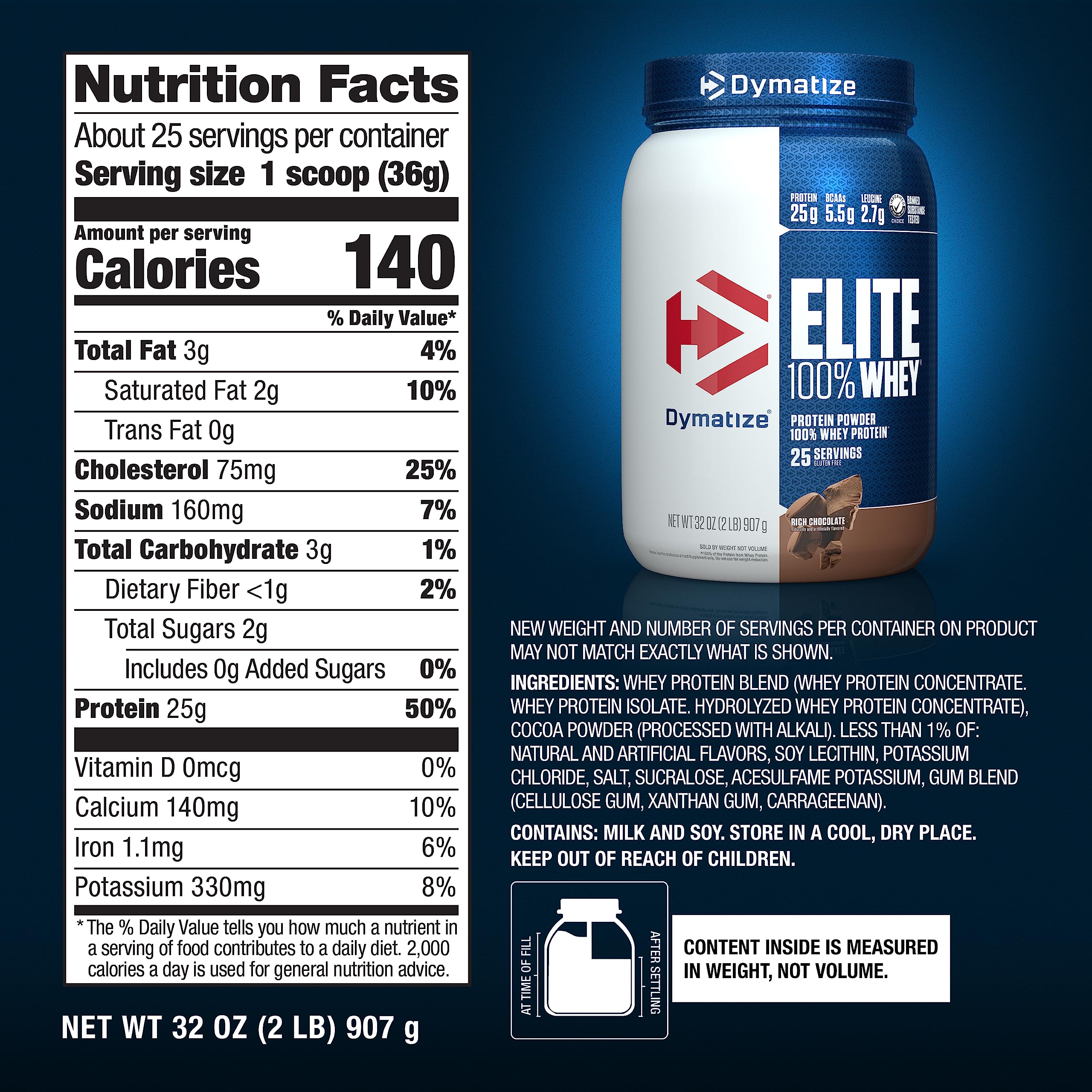 Dymatize Elite 100% Whey Protein Powder, 25g Protein, 5.5g BCAAs & 2.7g L-Leucine DymatizeUS supplements