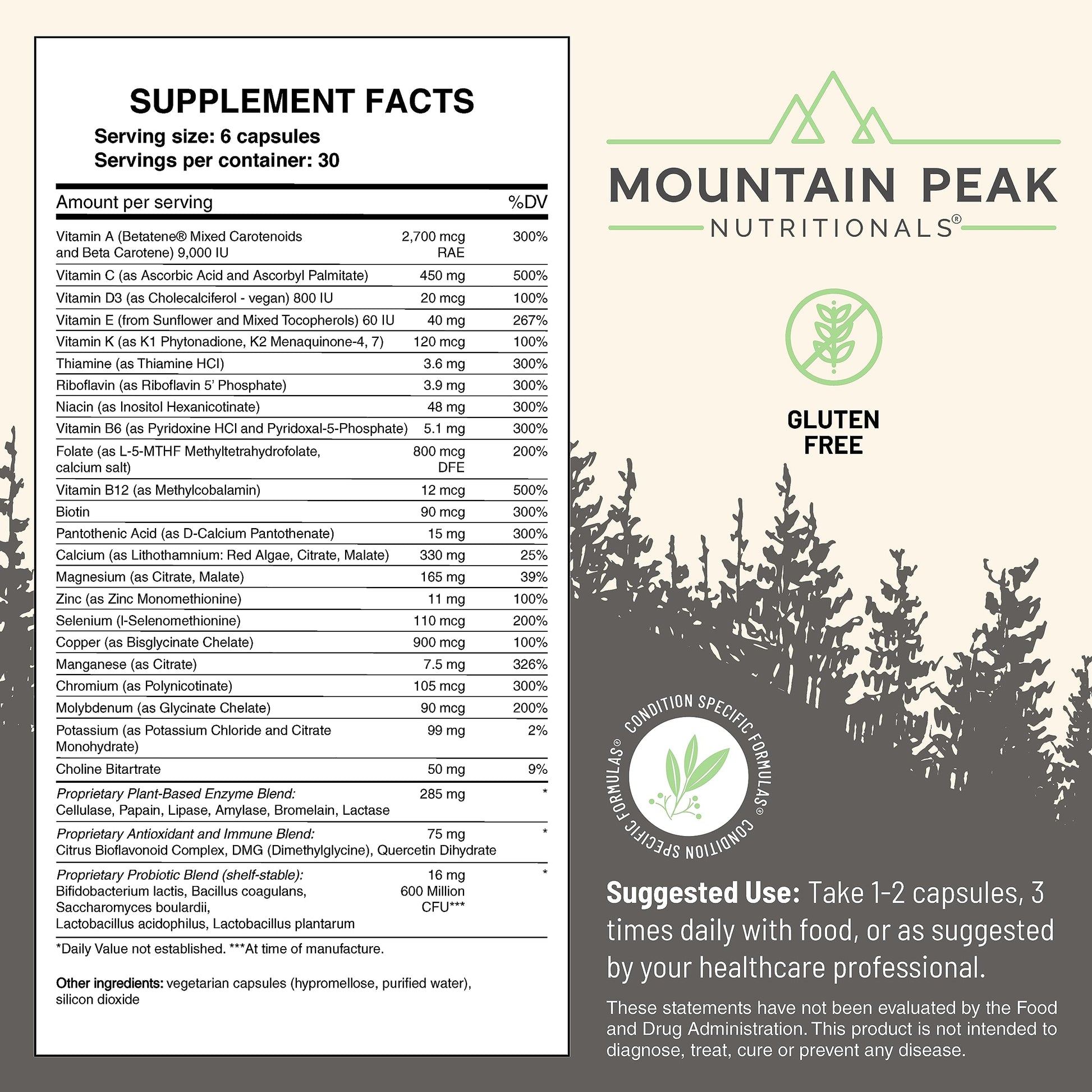 Mountain Peak Nutritionals Ultra High Multivitamin for Men & Women - with Vitamins A, B12, B6, C, D, E, Magnesium, Zinc, Folic Acid, Digestive Enzymes & Probiotics (180 Vegetarian Capsules) Mountain Peak NutritionalsAu supplements