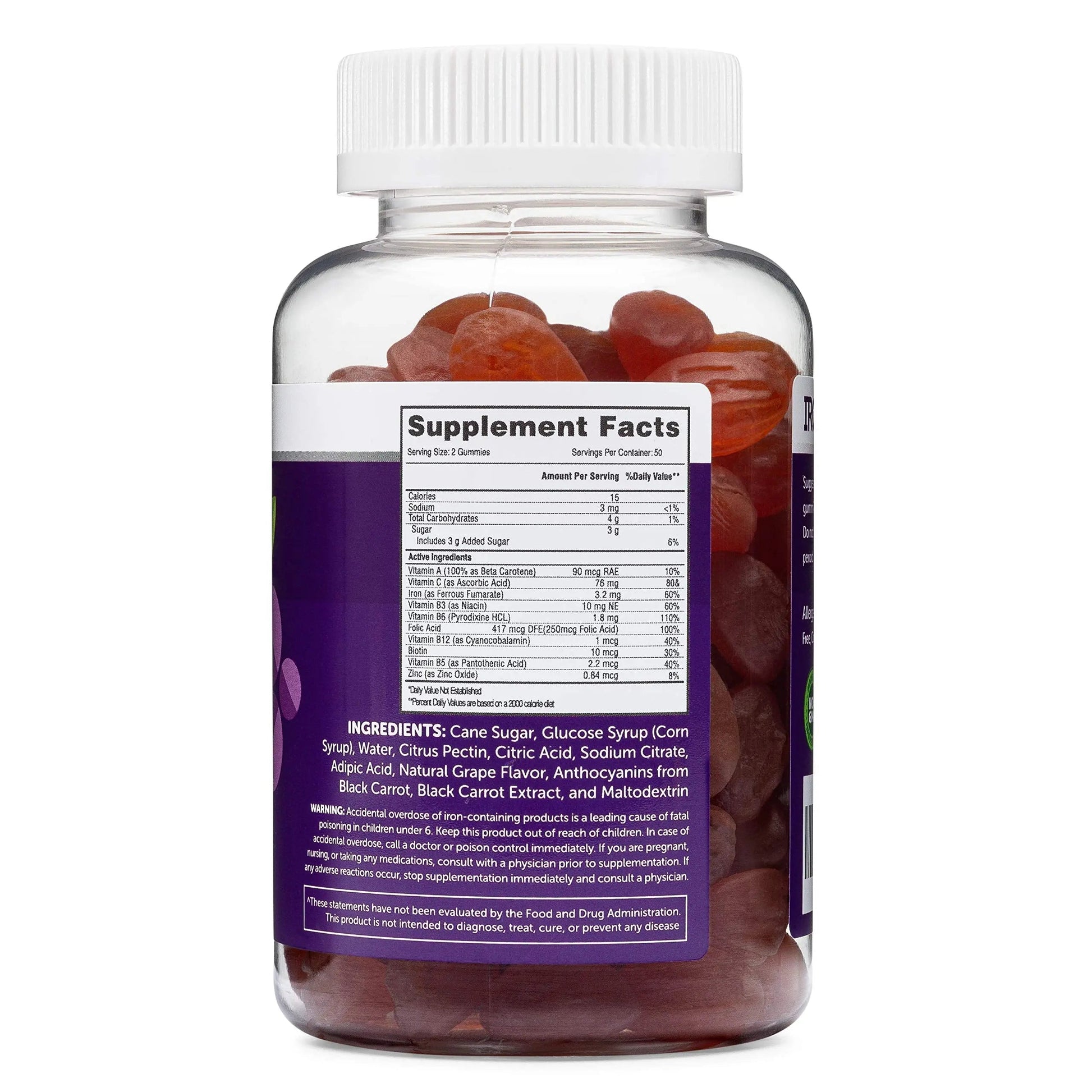Iron Gummies for Adults and Kids, Chewable Multivitamin Supplement with Iron, Vitamin C, A, B, Zinc, Folic Acid, and Biotin (Grape Flavored) Vegan Safe Herbatech SupplementsAu supplements
