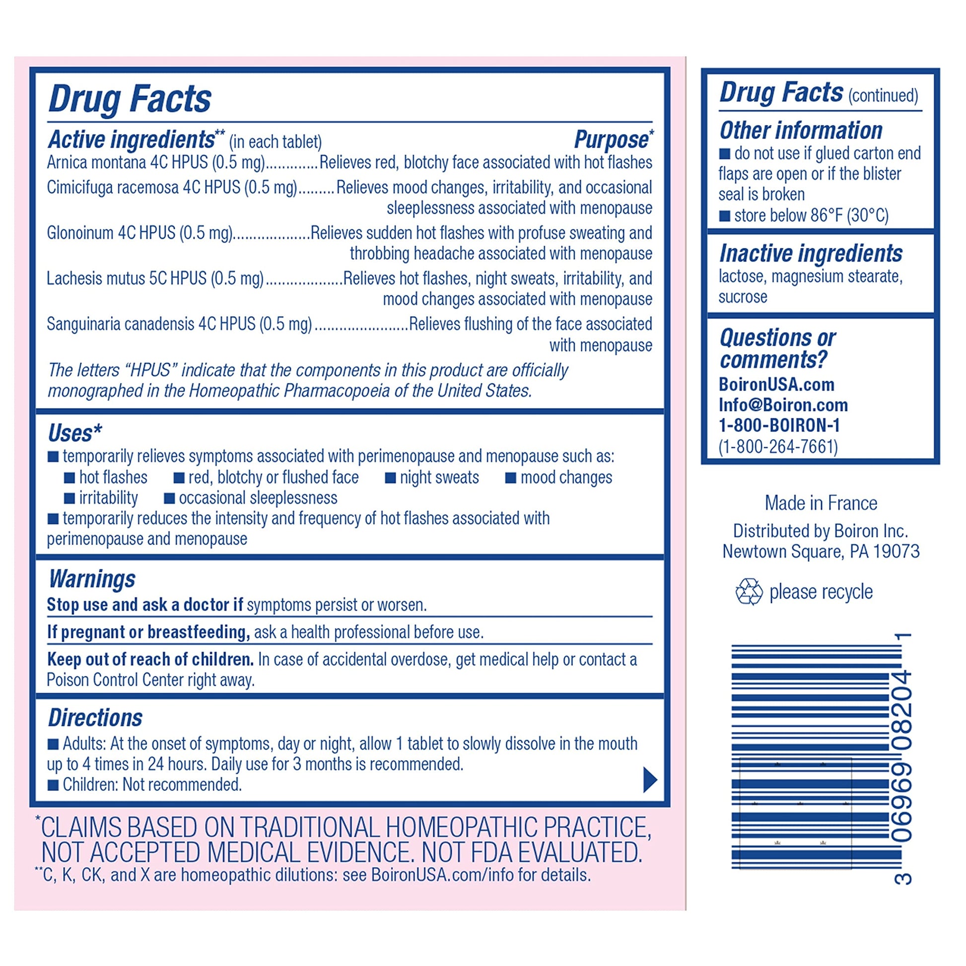 Boiron Cyclease Menopause Tablets for Relief of Hot Flashes, Night Sweats, Irritability, and Mood Swings - 60 Count BoironAu supplements