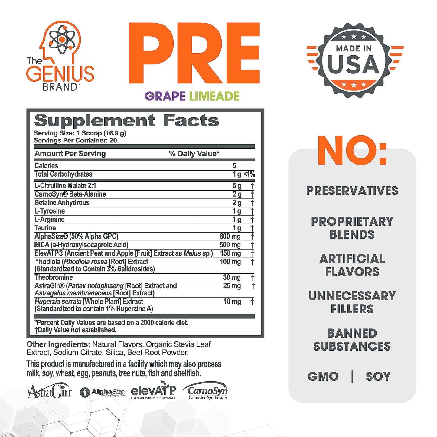 Genius Pre Workout Powder, Grape Limeade - All-Natural Nootropic Pre-workout The Genius BrandUS supplements