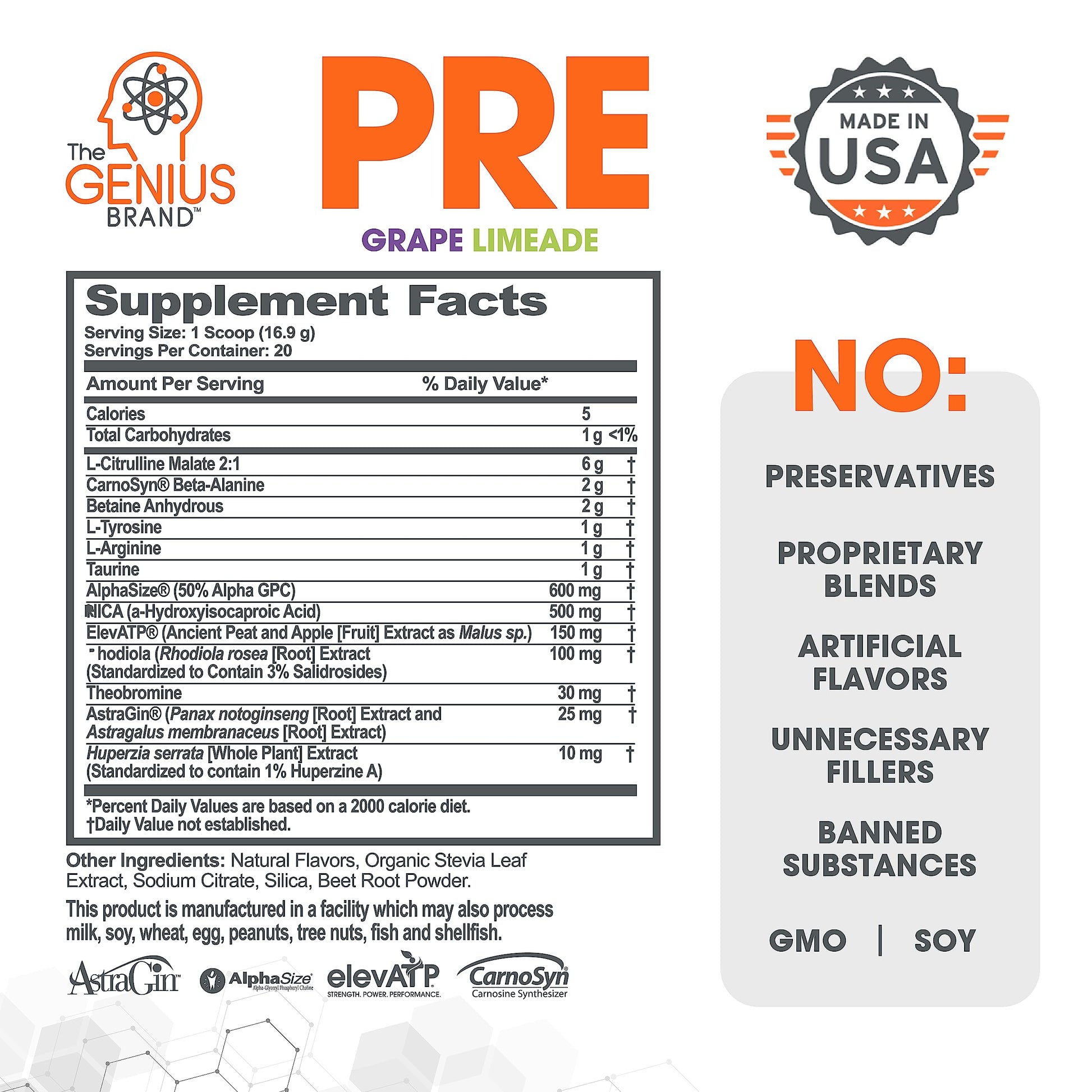 Genius Pre Workout Powder, Grape Limeade - All-Natural Nootropic Pre-workout The Genius BrandAu supplements