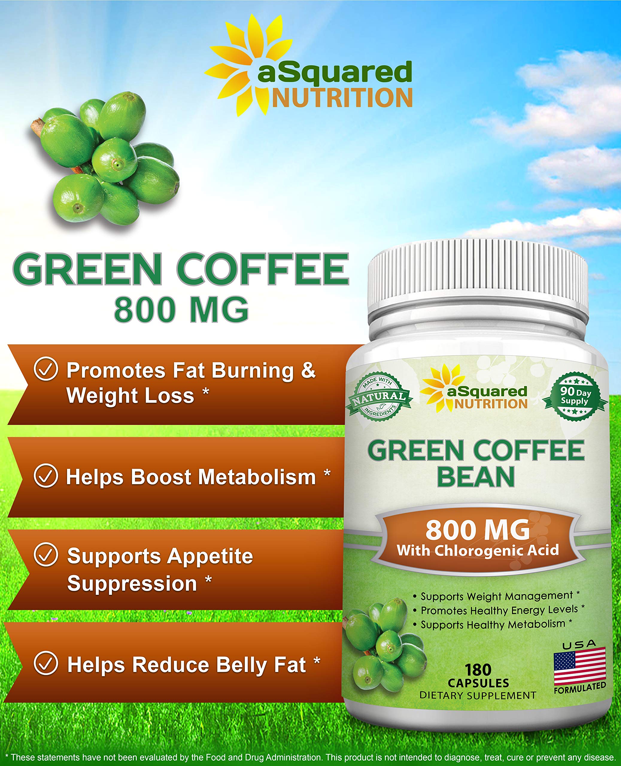 aSquared Nutrition Natural Green Coffee Bean Formula-180 Capsules-Max Strength GCA aSquared NutritionAu supplements