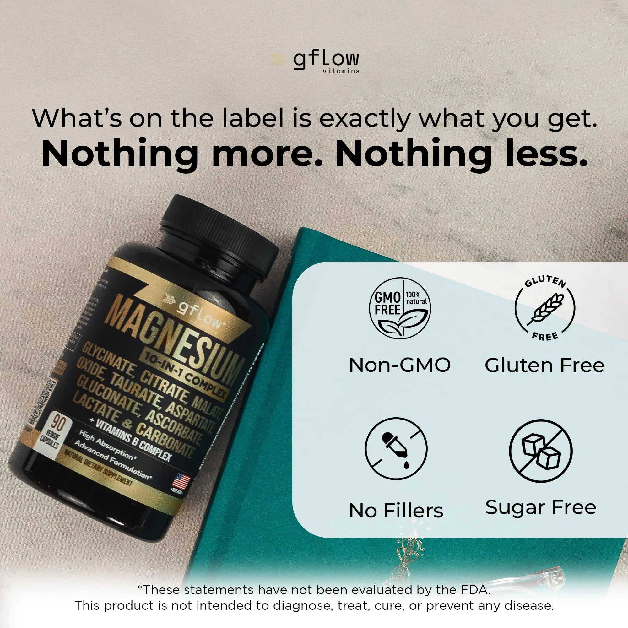 gflow vitamins Magnesium Complex Supplement - 10 Active Forms, Glycinate, Citrate, Malate, Oxide, Taurate, Aspartate, Gluconate, Ascorbate, Lactate, Carbonate, Plus More with Vitamin C B1 B2 B6 B12 gflow vitaminsnz supplements