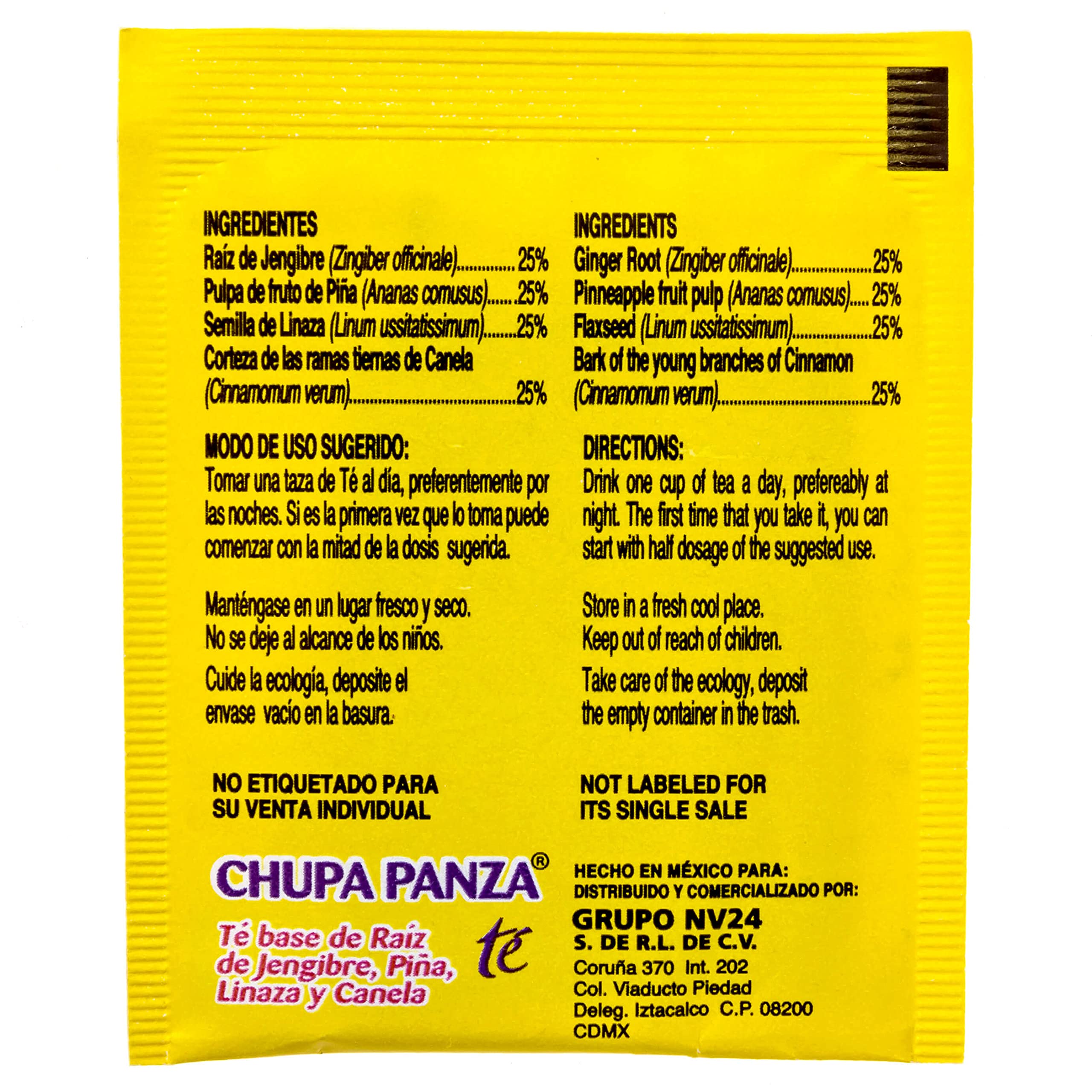Tea CHUPA Panza, Tea Based ONGINGER Root, PINNEAPPLE, Flaxseed & Cinnamon GN+VidaUS supplements