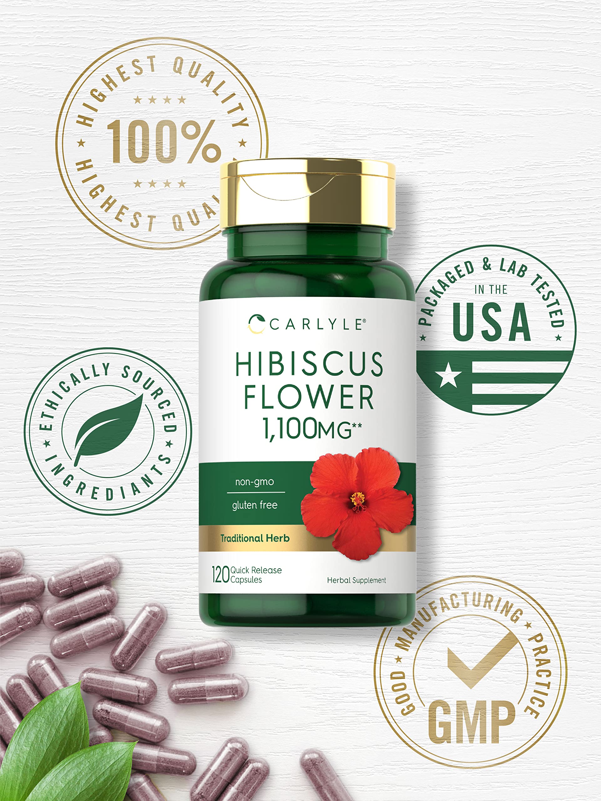 Hibiscus Flower Extract 1100 mg | 120 Capsules | Non-GMO, Gluten Free Supplement CarlyleAu supplements