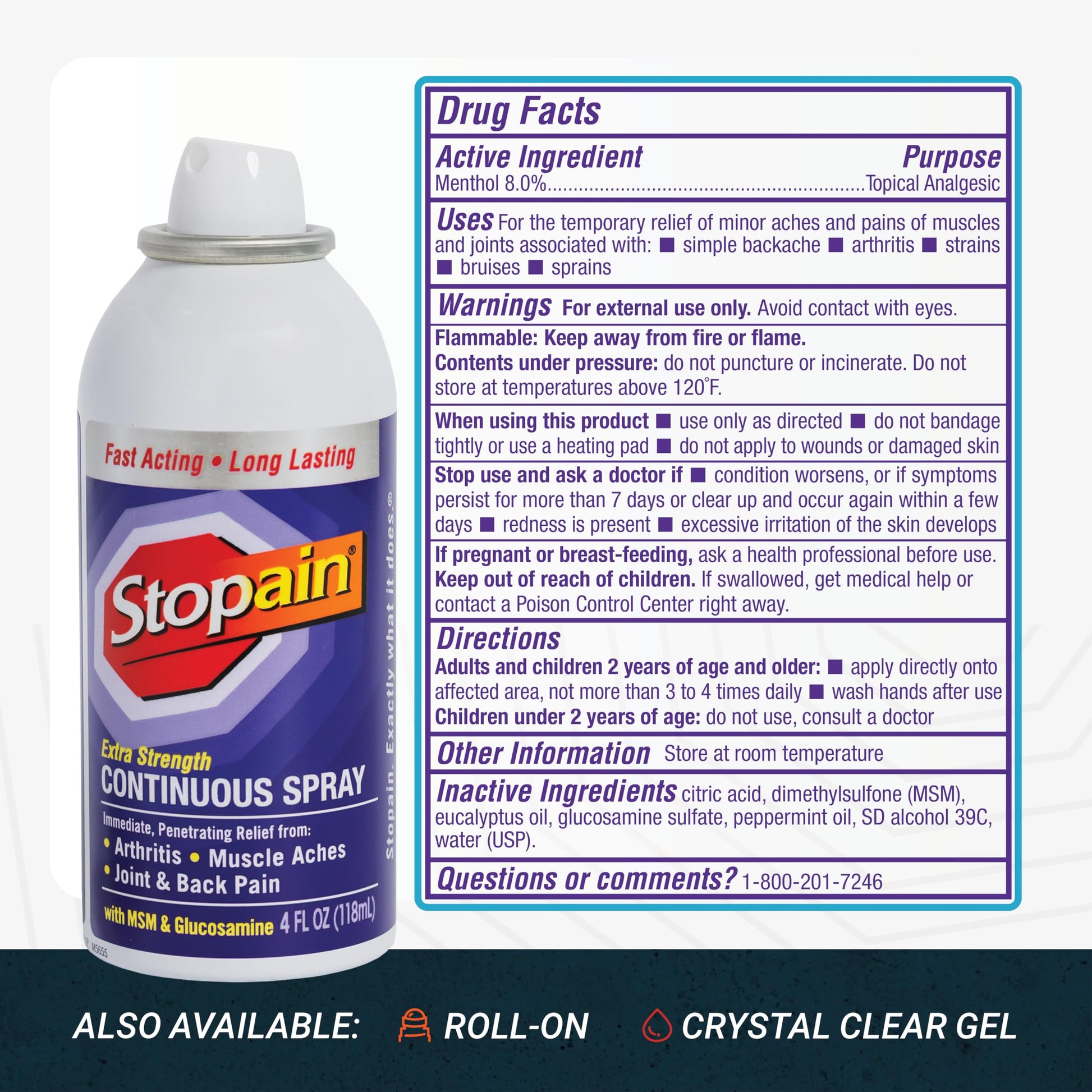Stopain Pain Relief Spray 4oz (2 Pack) USA Made, Max Strength Fast Acting with MSM, Glucosamine, Menthol for Arthritis, Lower Back, Neck, HSA FSA Approved Topical Analgesic Products StopainAu supplements