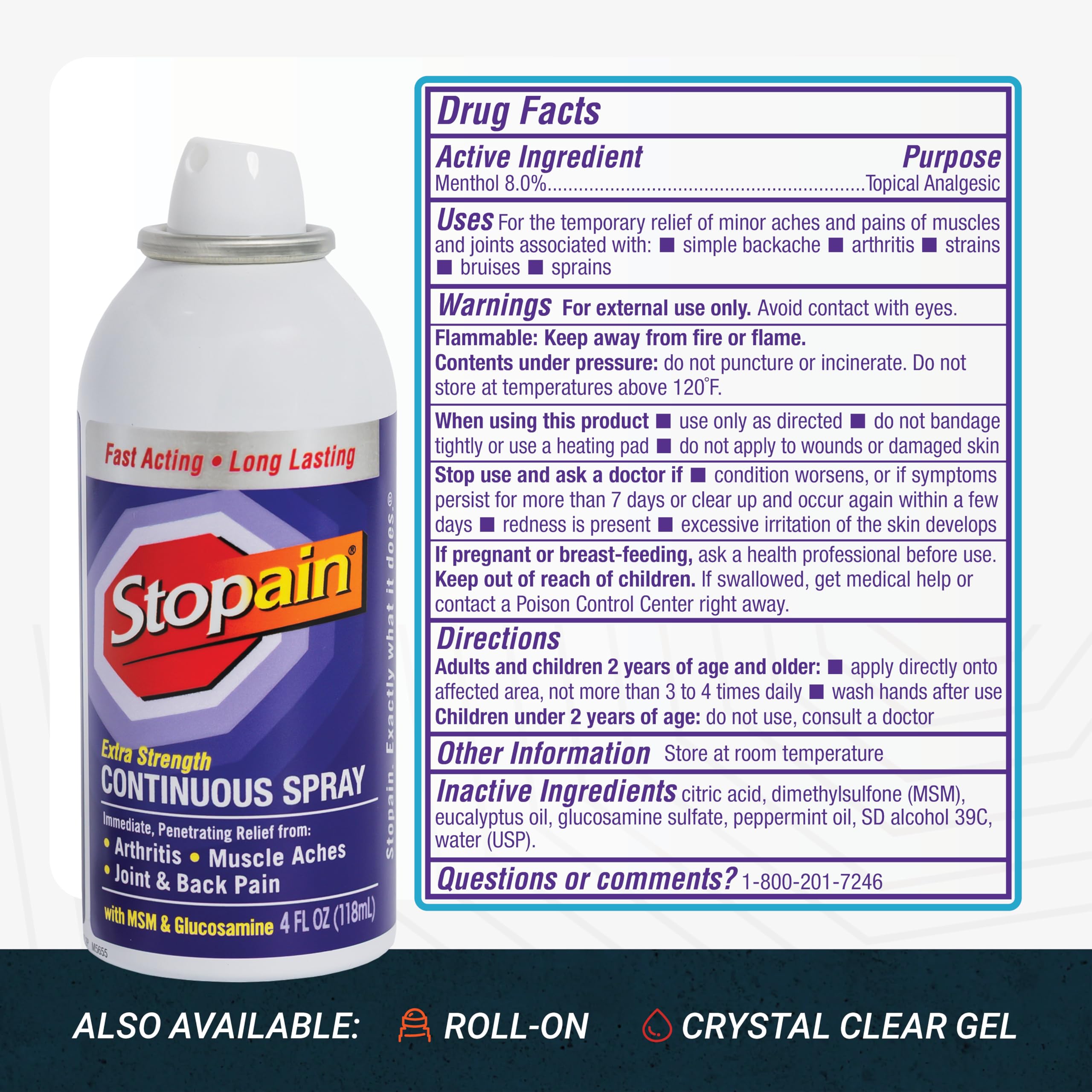 Stopain Pain Relief Spray 4oz (2 Pack) USA Made, Max Strength Fast Acting with MSM, Glucosamine, Menthol for Arthritis, Lower Back, Neck, HSA FSA Approved Topical Analgesic Products StopainAu supplements