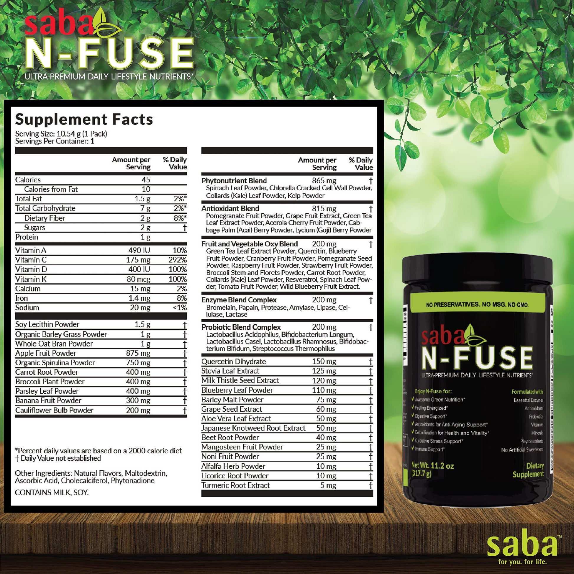 Saba N-Fuse-Whole Food Daily Nutrition,-Phytonutrients, Pre and Probiotics, Enzymes SabaAu supplements