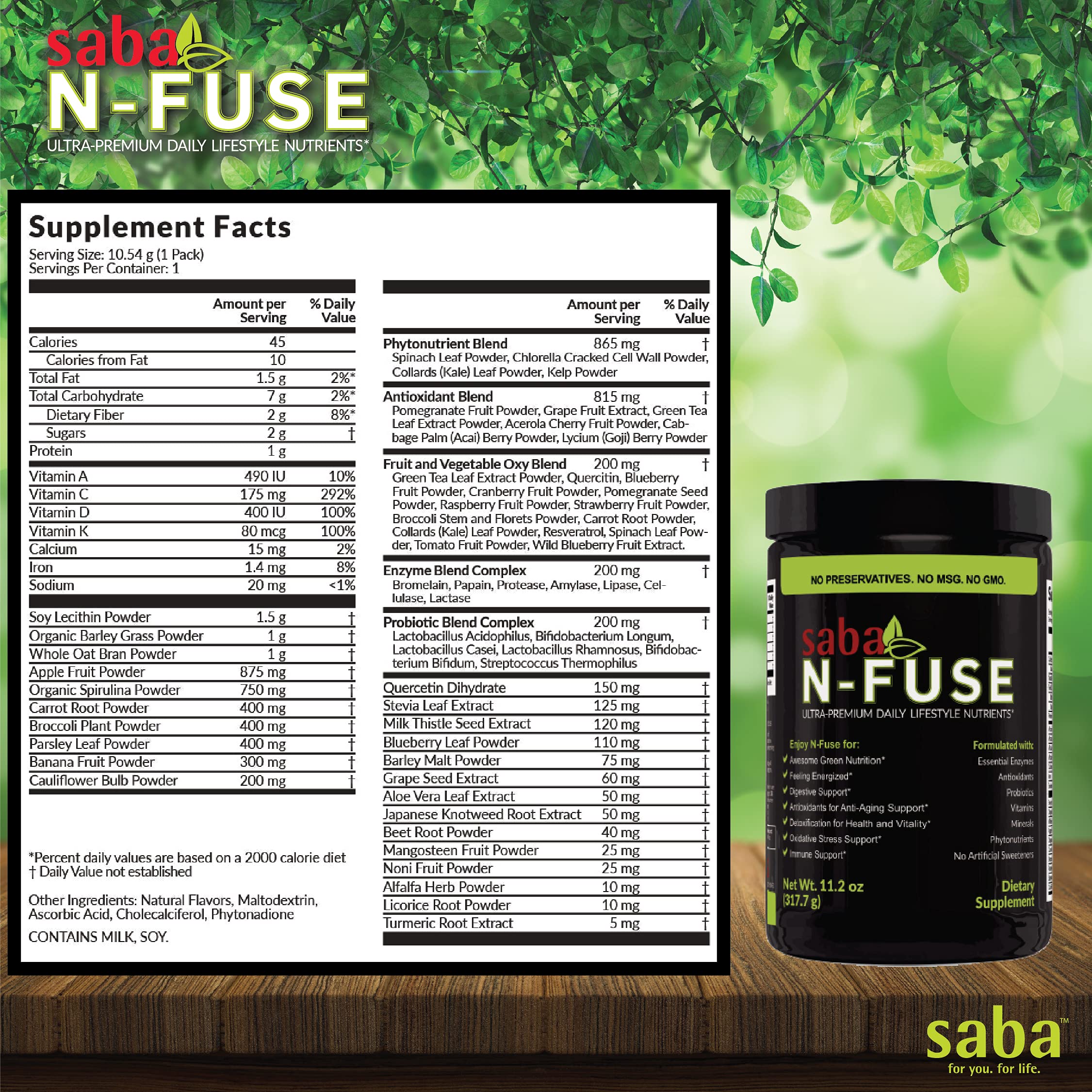 Saba N-Fuse-Whole Food Daily Nutrition,-Phytonutrients, Pre and Probiotics, Enzymes SabaAu supplements
