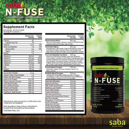 Saba N-Fuse-Whole Food Daily Nutrition,-Phytonutrients, Pre and Probiotics, Enzymes SabaUS supplements