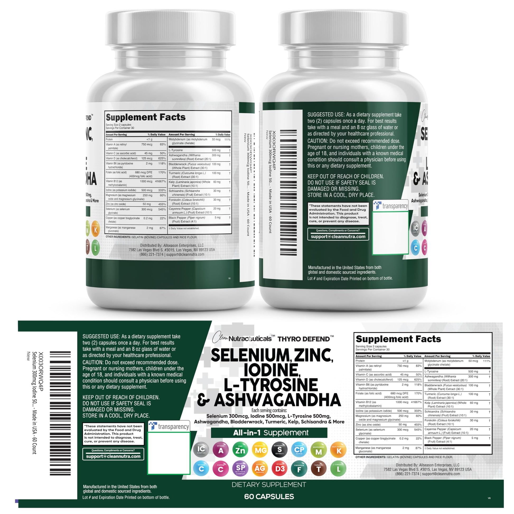 Clean Nutra Selenium 300mcg Iodine 500mcg Thyroid Support for Women & Men | L Tyrosine 500mg Ashwagandha Supplement Bladderwrack, Turmeric, Kelp, Schisandra Zinc Pills Capsule Supplements Clean NutraceuticalsAu supplements