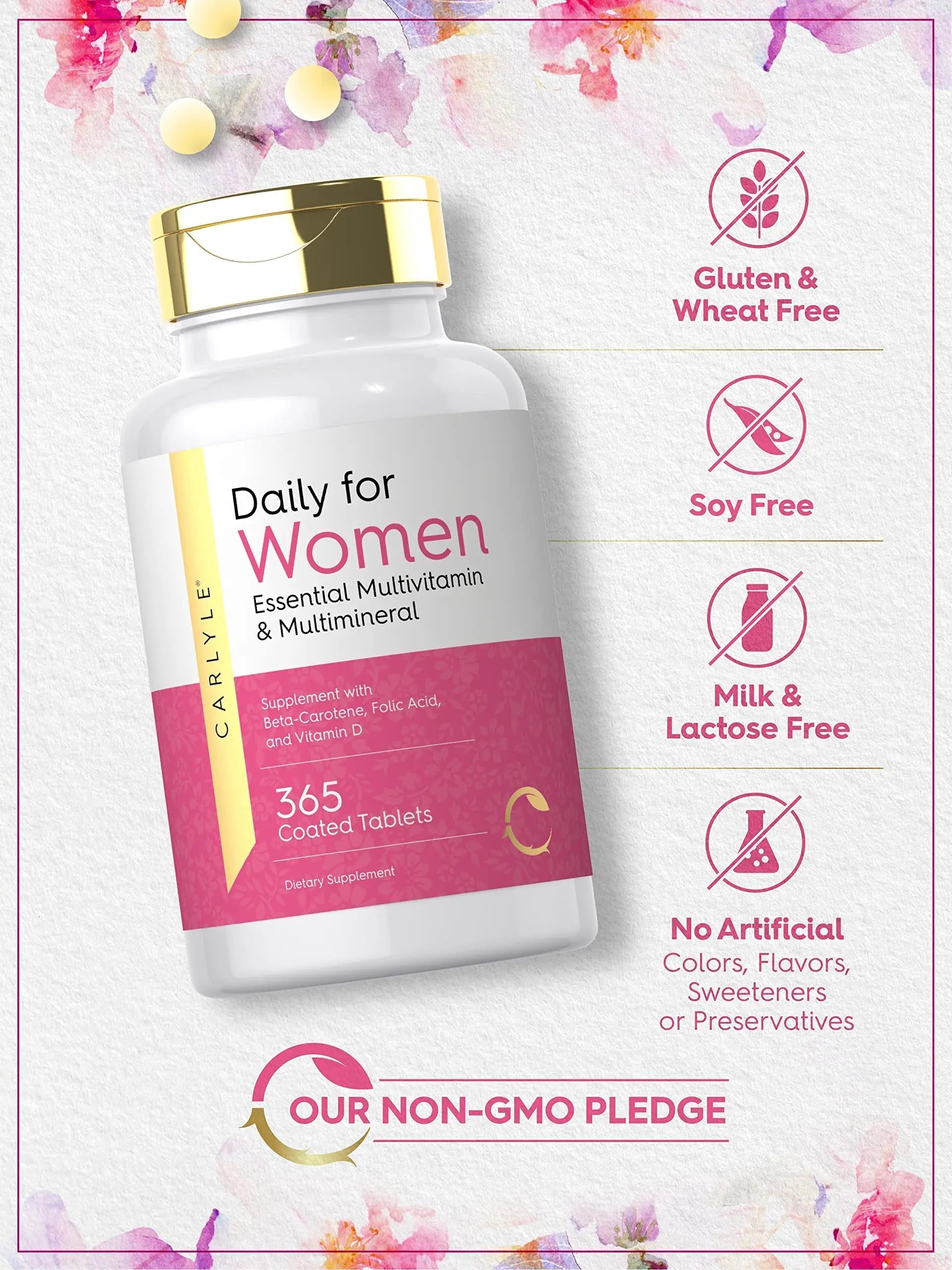 Carlyle Women's Daily Multivitamin and Multimineral Supplement | 365 Tablets | Beta-Carotene, Folic Acid and Vitamin D | Non-GMO, Gluten Free Pills CarlyleAu supplements