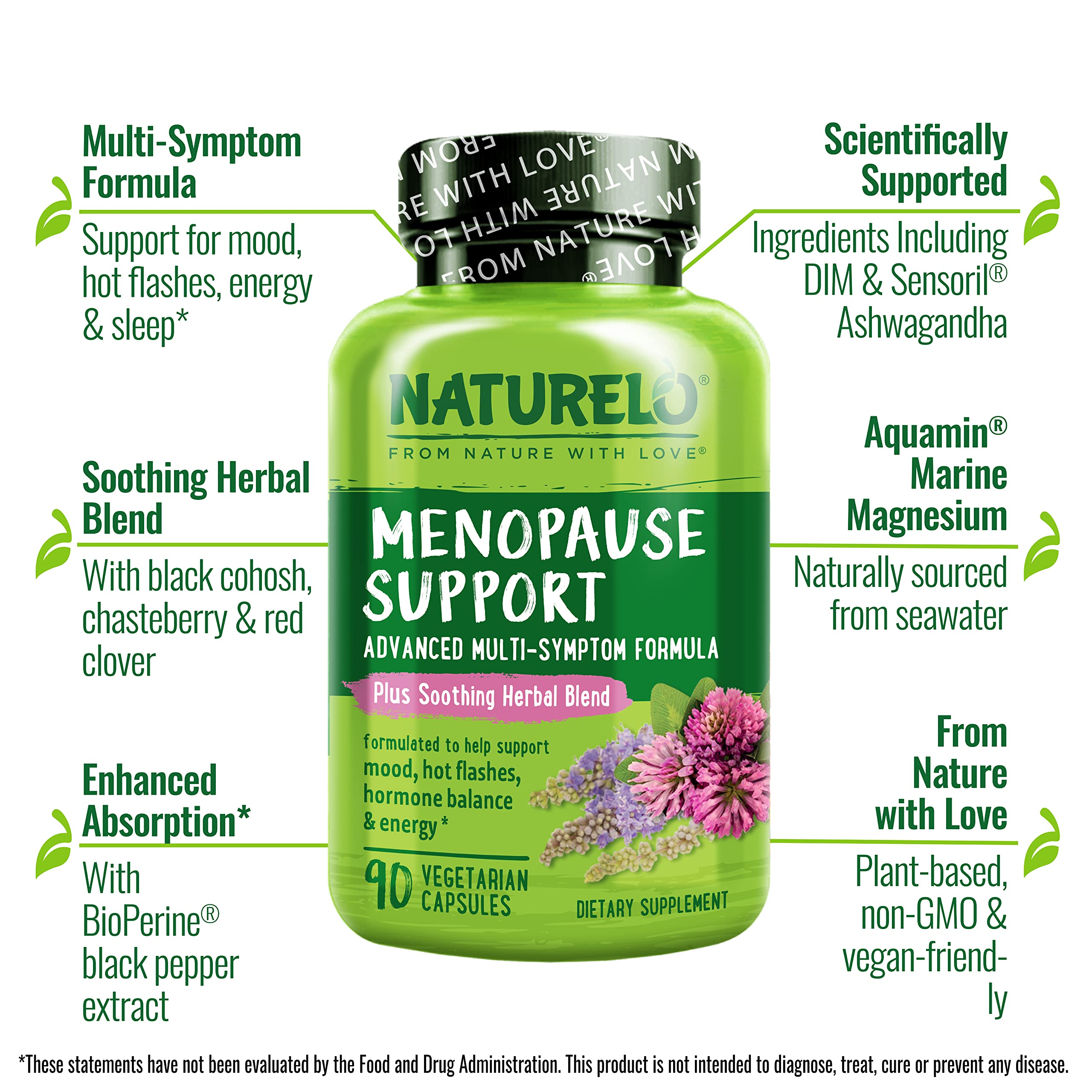 NATURELO Menopause Supplements for Women, Herbal Blend with Black Cohosh for Menopause Hot Flashes Advanced Estrogen Multi-Symptom Formula 90 Capsules NATURELOAu supplements