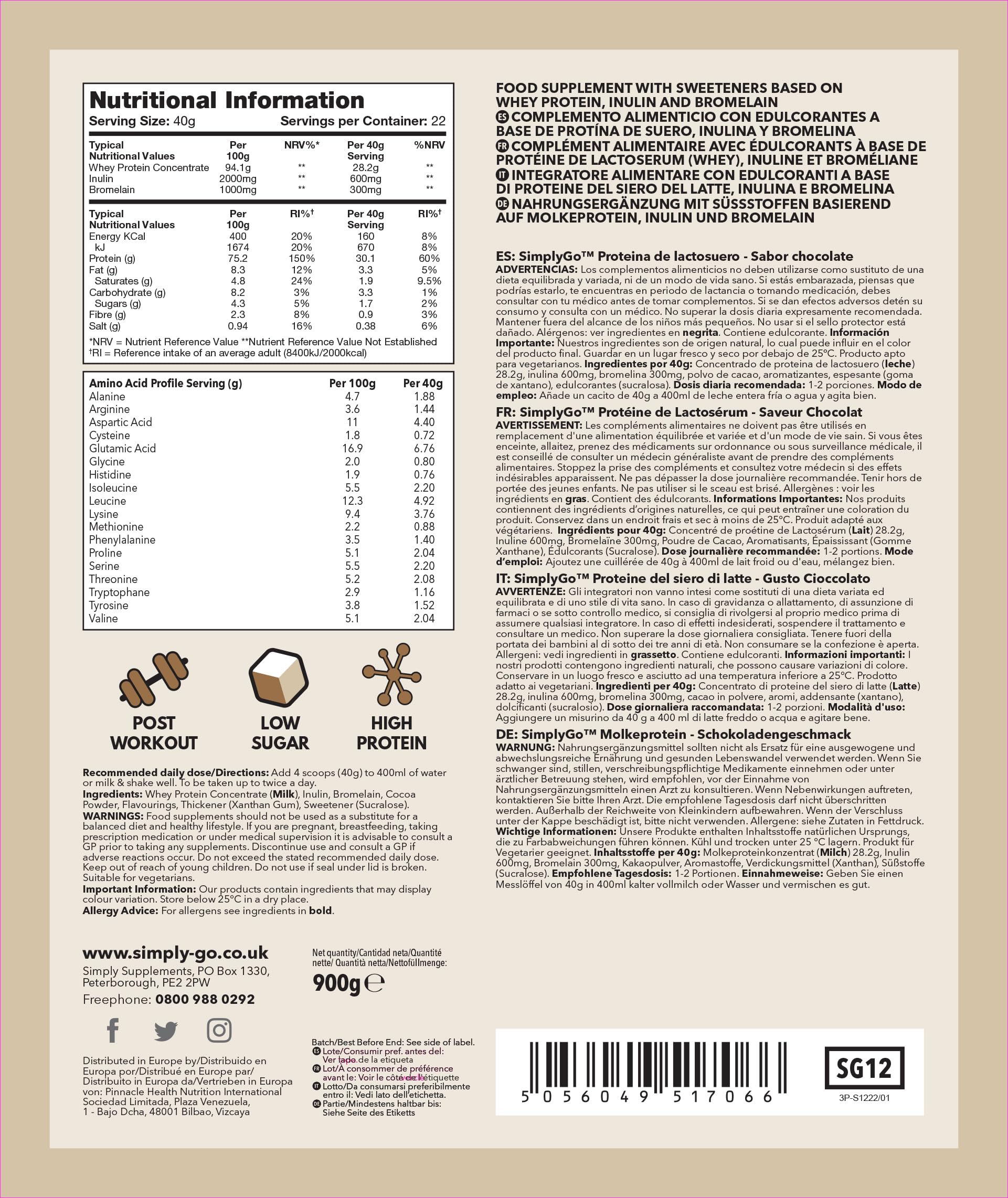 SimplyGo Whey Protein 900g Chocolate Flavour Simply SupplementsAu supplements