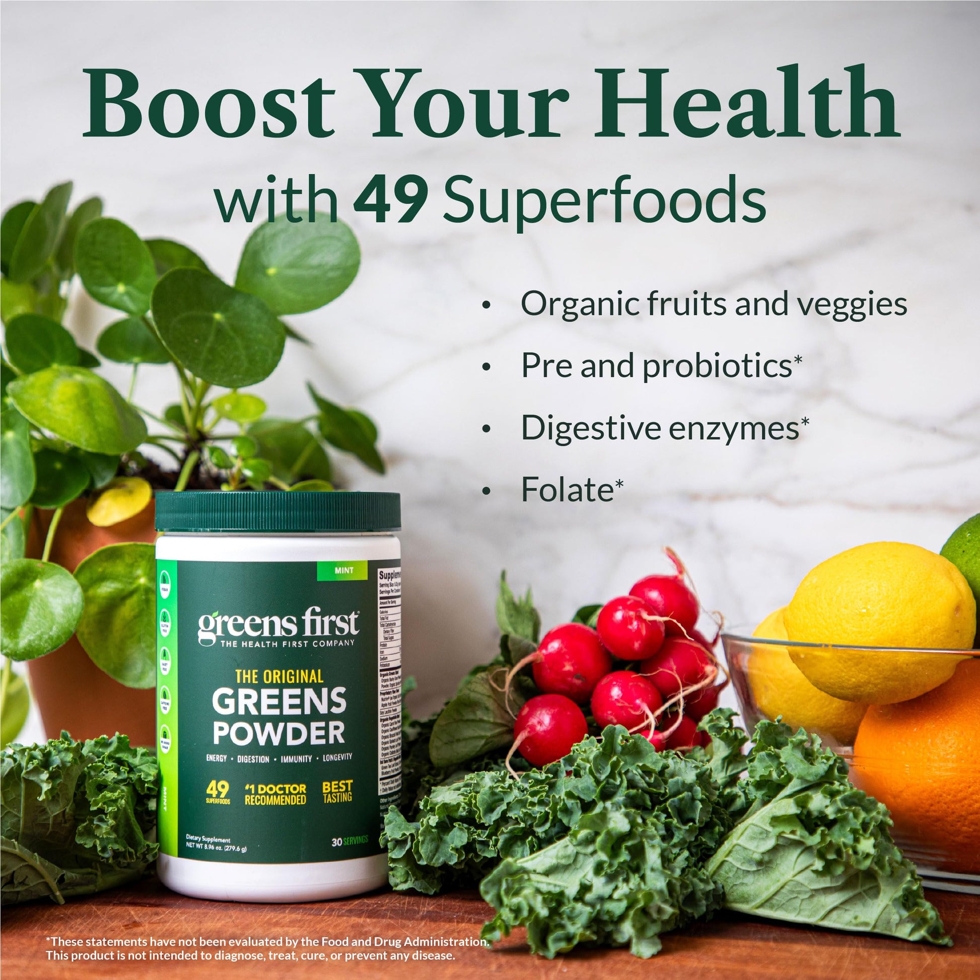 Greens First Original Greens Powder - 49 Superfoods - Organic Fruits & Veggies - Prebiotics, Probiotics & Digestive Enzymes - Antioxidant Smoothie - Dairy Free, Vegan & Non-GMO (Mint, 30 Servings) Greens FirstAu supplements