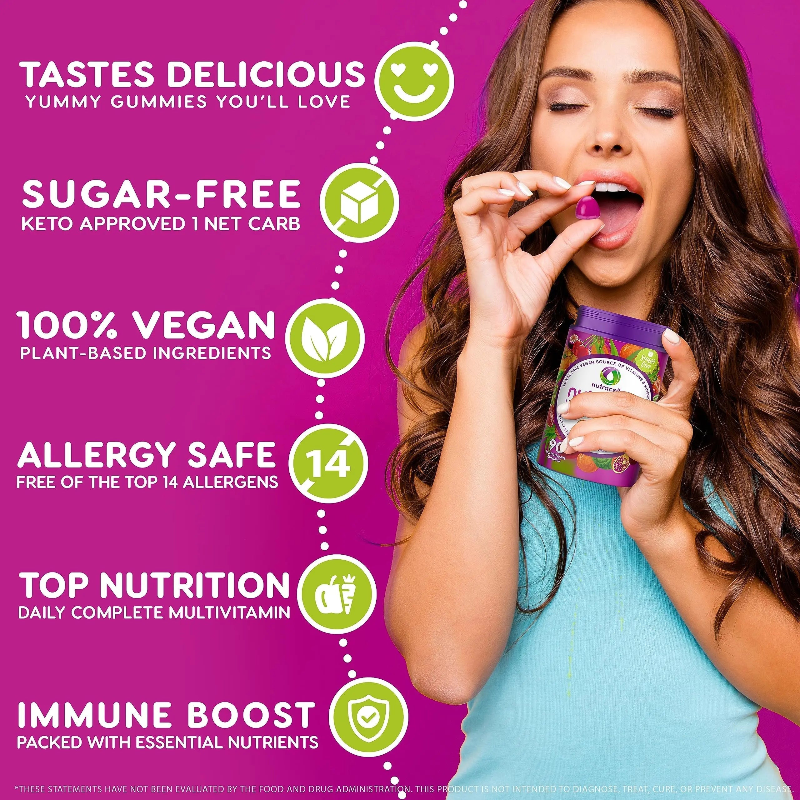 NUTRAMIN Daily Vegan Keto Multivitamin Gummies Non-GMO Natural Vitamin C, D + Zinc for Immunity, Plant-Based, Sugar-Free NutracelleAu supplements