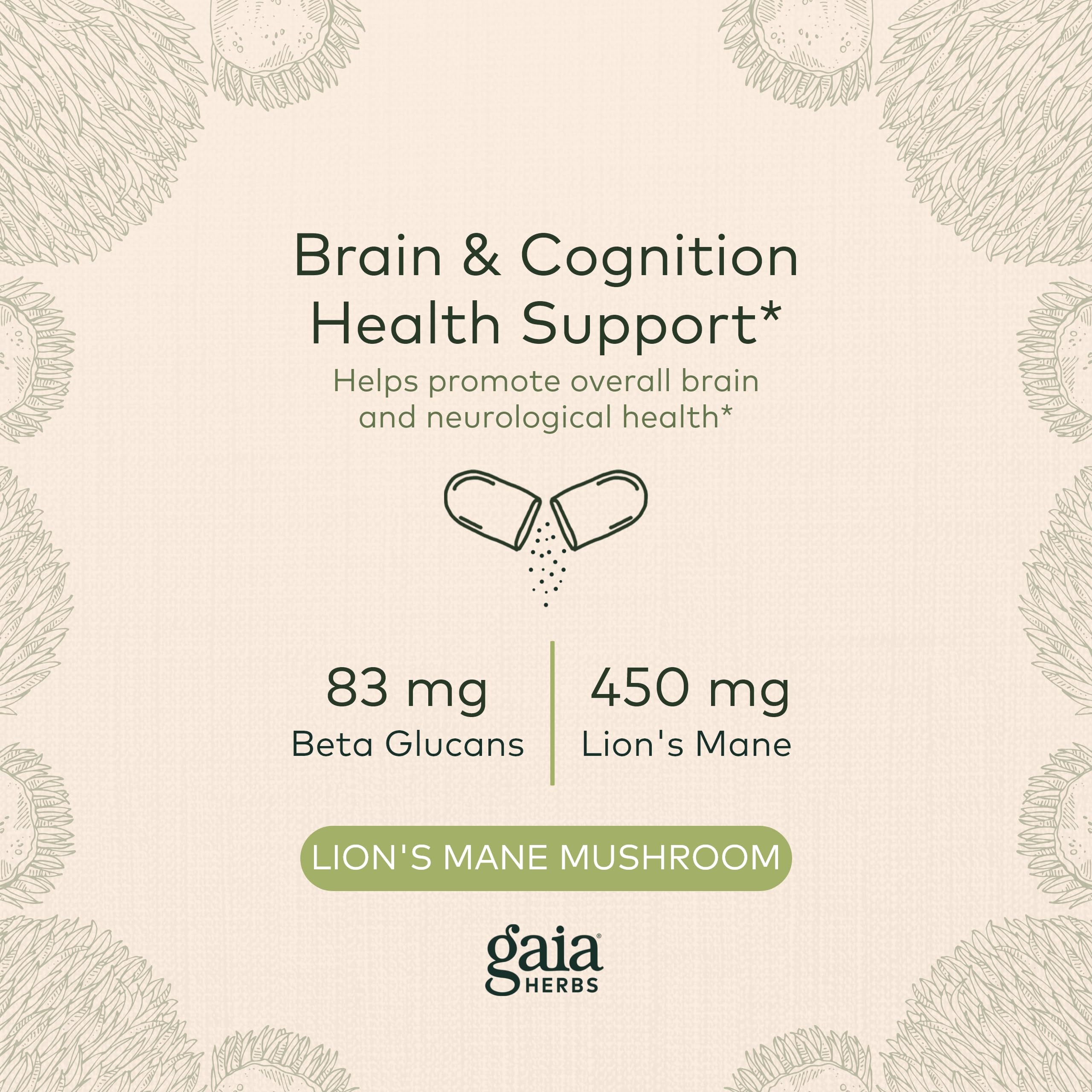 Gaia Herbs Organic Lion’s Mane Mushroom - Brain and Nerve Support Supplement Gaia HerbsUS supplements