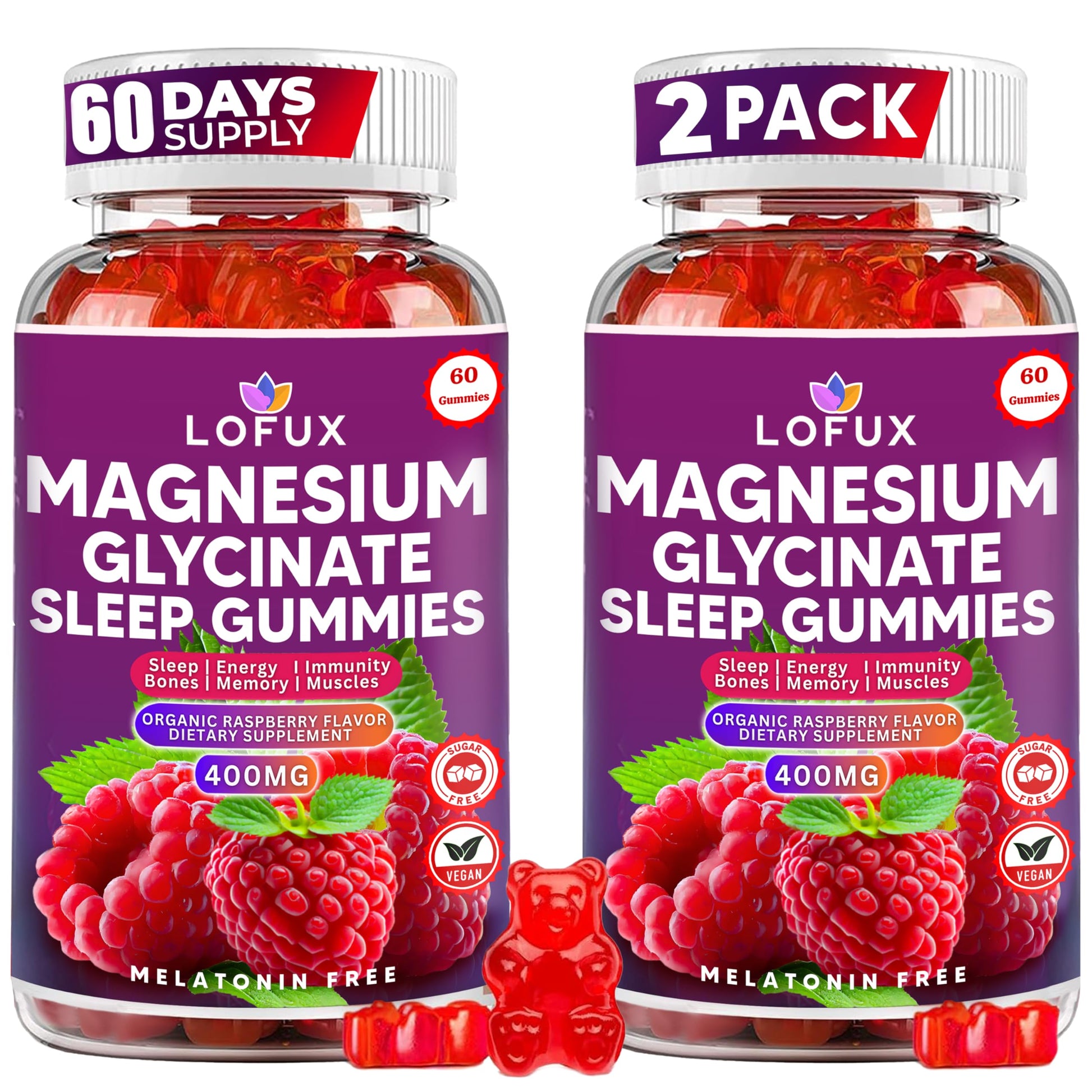 Lofux Magnesium Glycinate Gummies 400mg, Sugar Free Magnesium Gummies for Adults Women, Men, Chewable Supplement Gummy with L-Threonate, Vitamin D, B6, CoQ10 - for Calm, Sleep, Body Relaxation, 120 Ct LofuxAu supplements