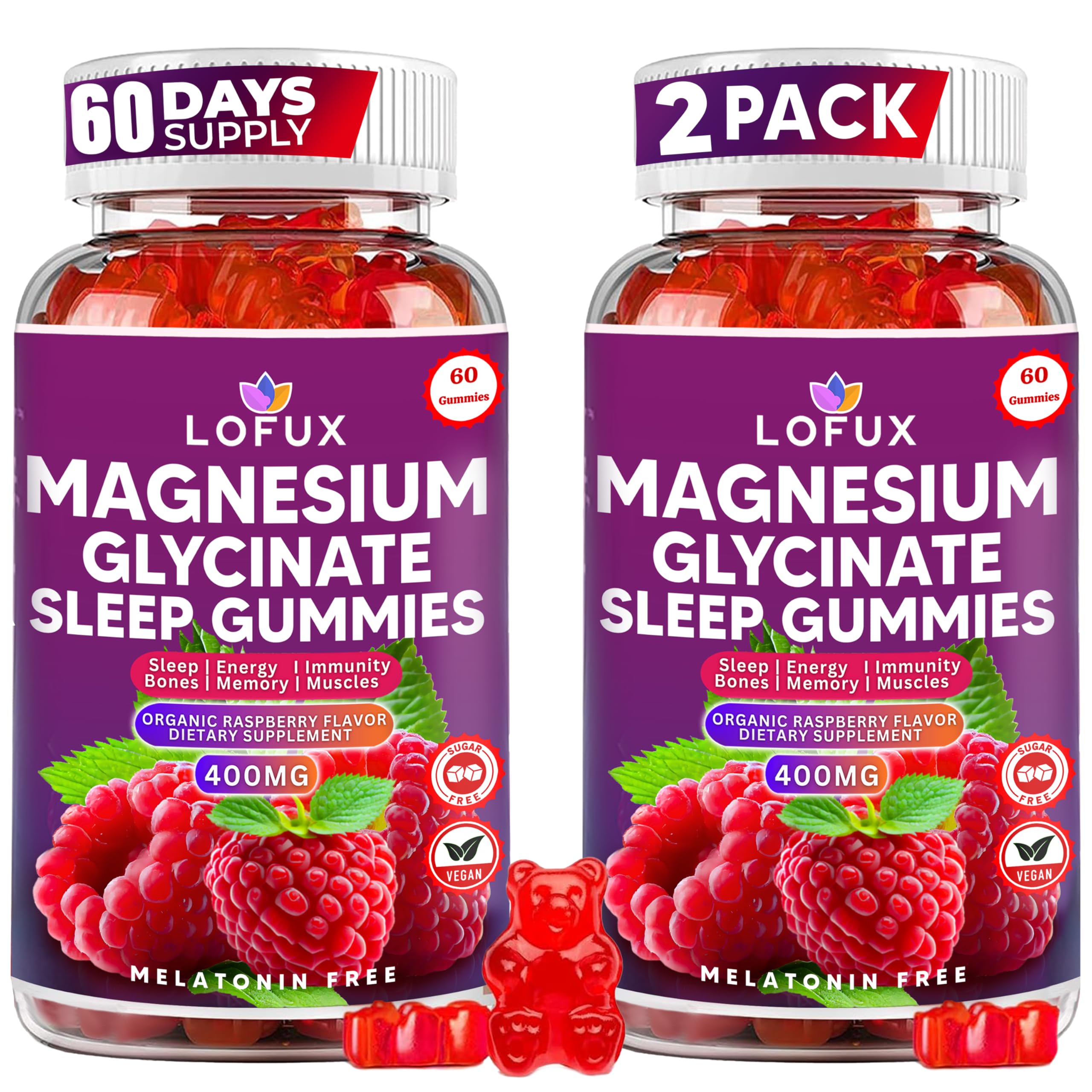 Lofux Magnesium Glycinate Gummies 400mg, Sugar Free Magnesium Gummies for Adults Women, Men, Chewable Supplement Gummy with L-Threonate, Vitamin D, B6, CoQ10 - for Calm, Sleep, Body Relaxation, 120 Ct LofuxAu supplements