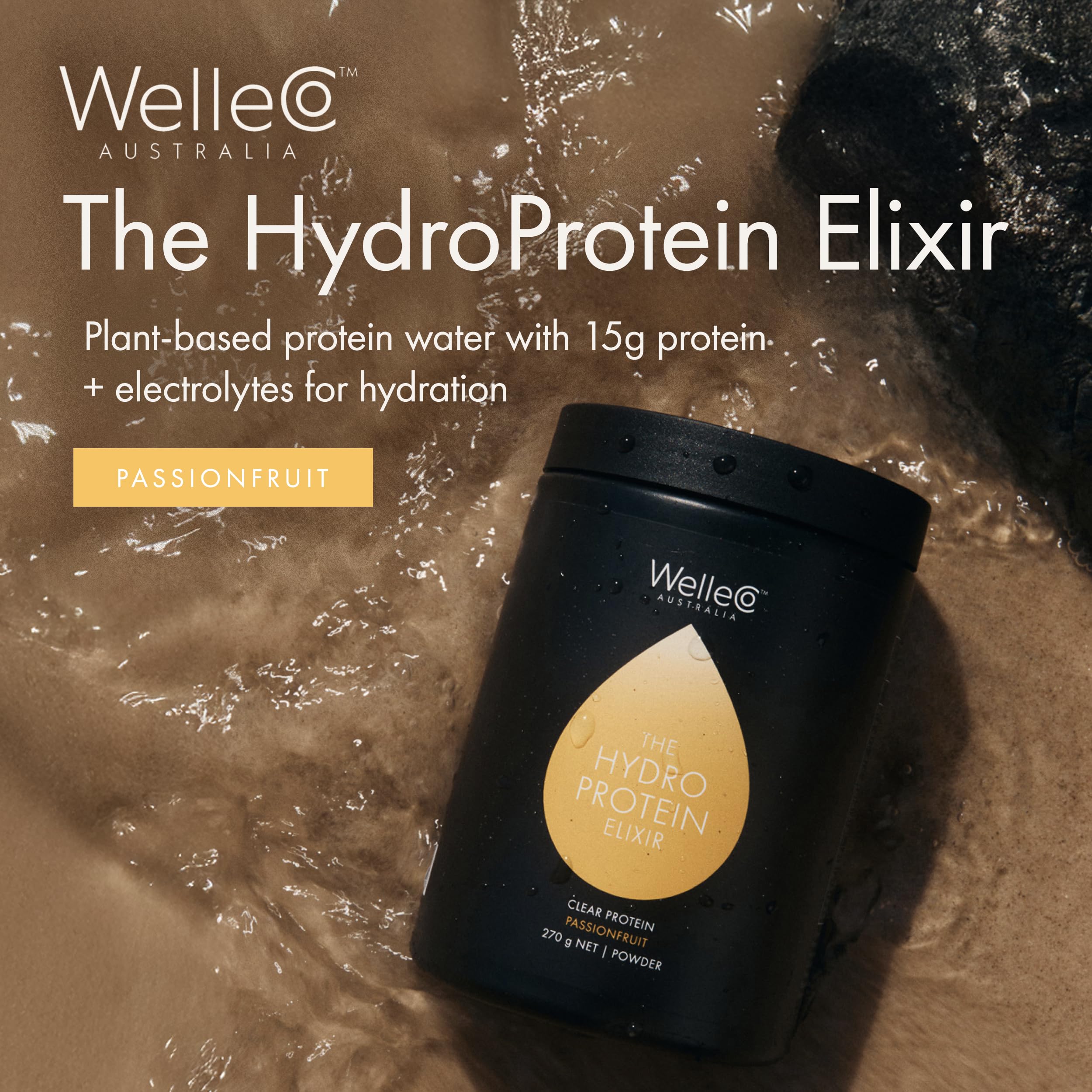 WelleCo HydroProtein Elixir, Potassium Electrolyte Powder with 15g Vegan Protein for Energy, Healthy Hair, Skin & Nails, Easy to Digest Powdered Electrolytes, Passionfruit, 9.5oz Jar WelleCoAu supplements