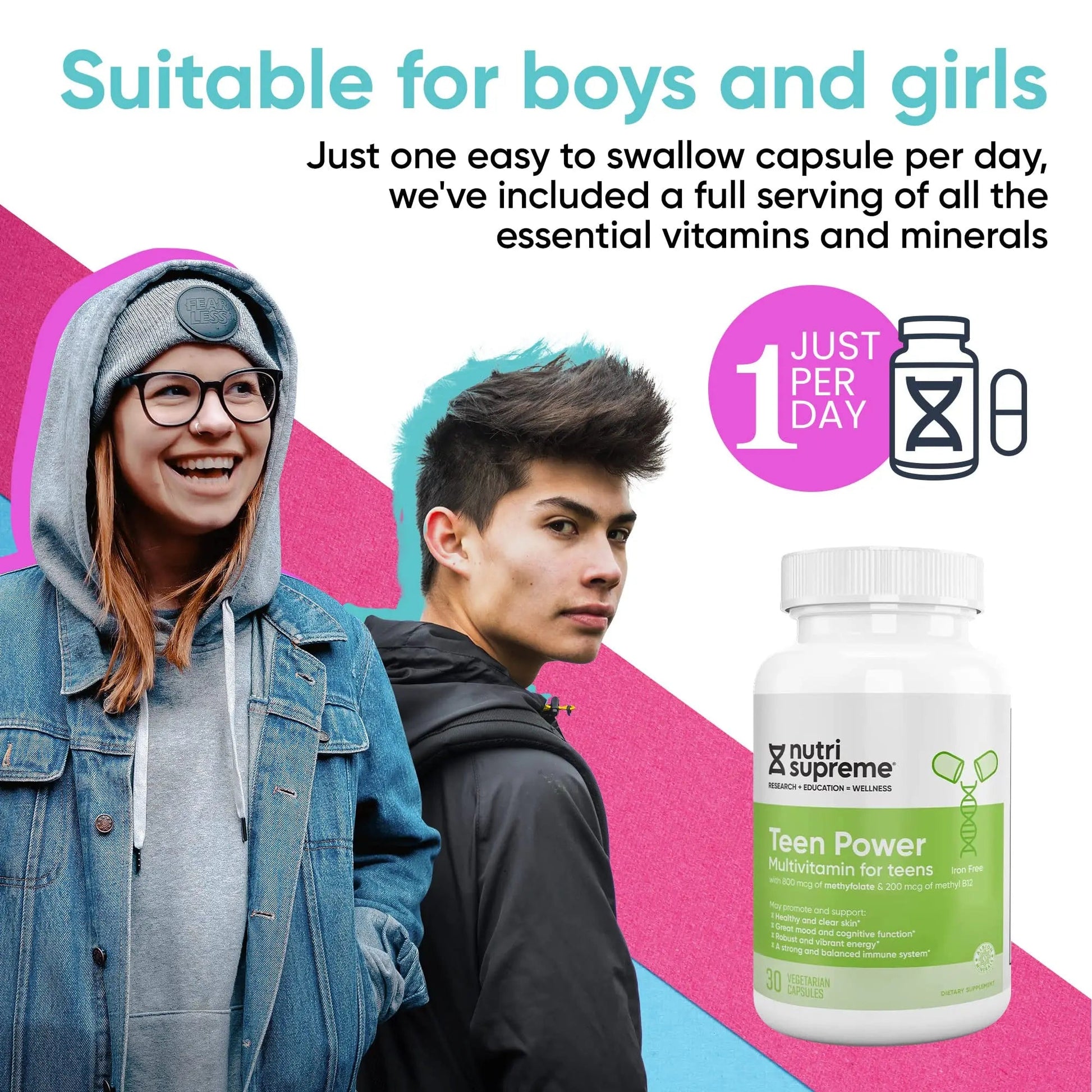 Nutri Supreme Teen Multivitamin for Boys and Girls 12-17, Best Kosher One Per Day Teen Vitamins, Formulated for Teen Development NUTRI-SUPREME RESEARCHAu supplements