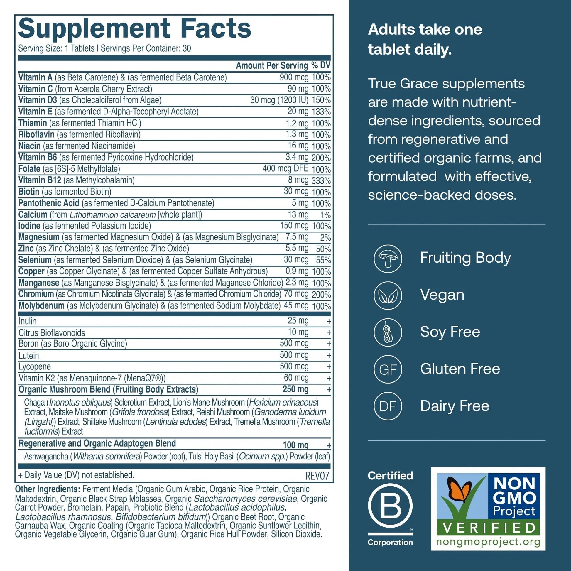 True Grace Men's 40+ One Daily Multivitamin Fermented Minerals, Organic Adaptogens & Mushrooms Whole Body Balance Immune True GraceAu supplements