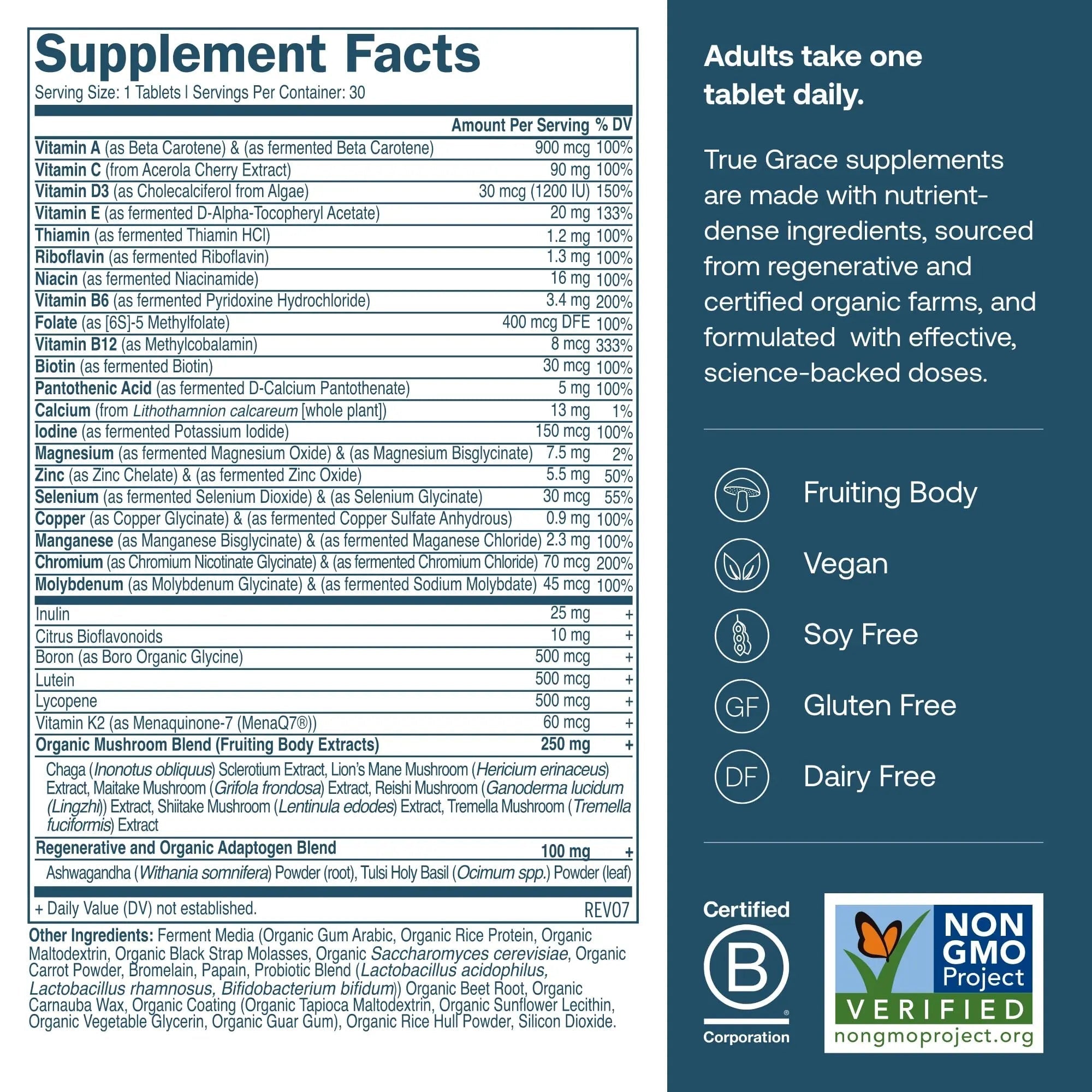 True Grace Men's 40+ One Daily Multivitamin Fermented Minerals, Organic Adaptogens & Mushrooms Whole Body Balance Immune True GraceAu supplements