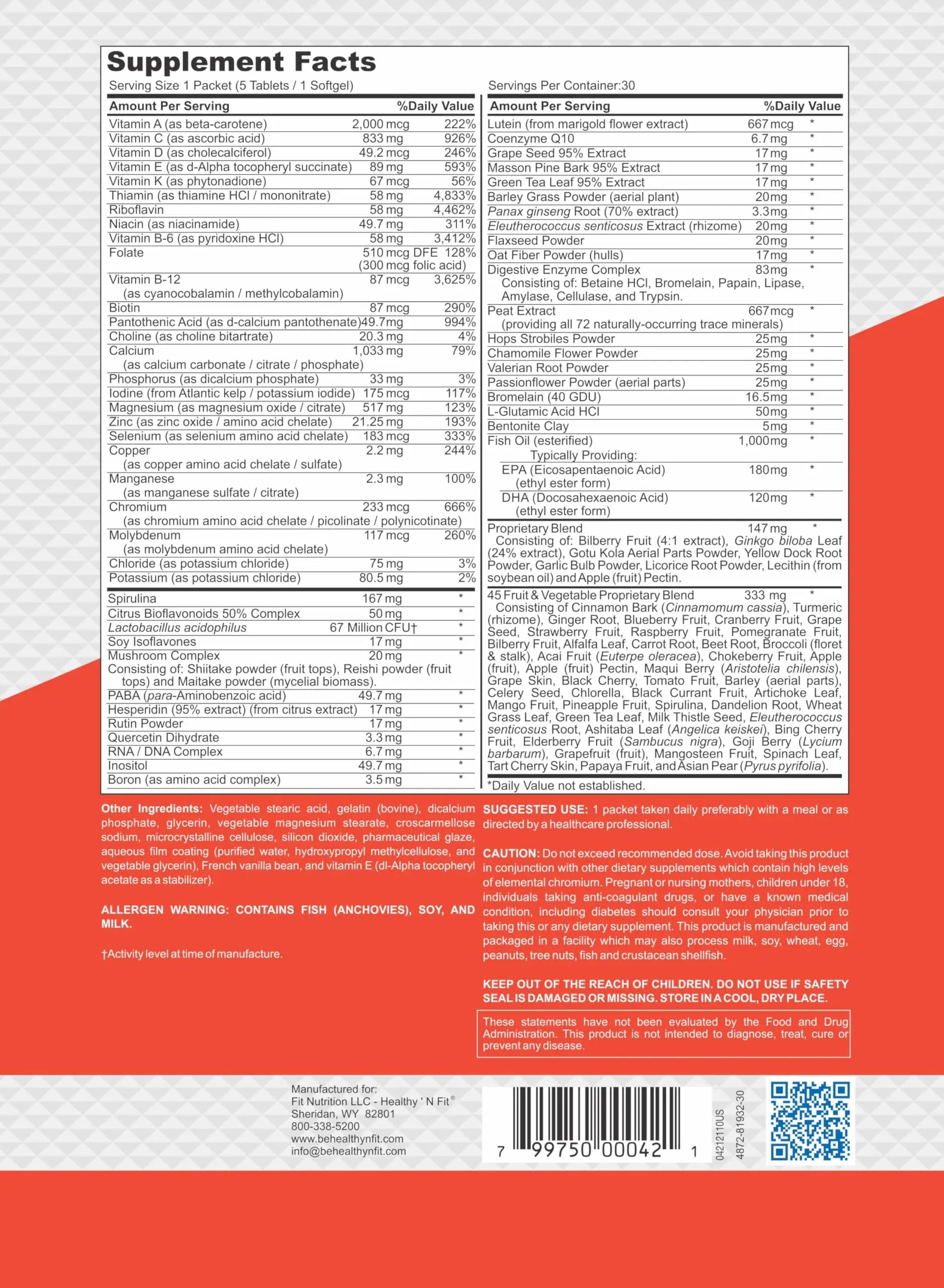 Healthy 'N Fit NUTRI Pack - 30 Day Pkt -One Pack Daily, Multivitamin All-in-One Packets Healthy 'N FitAu supplements