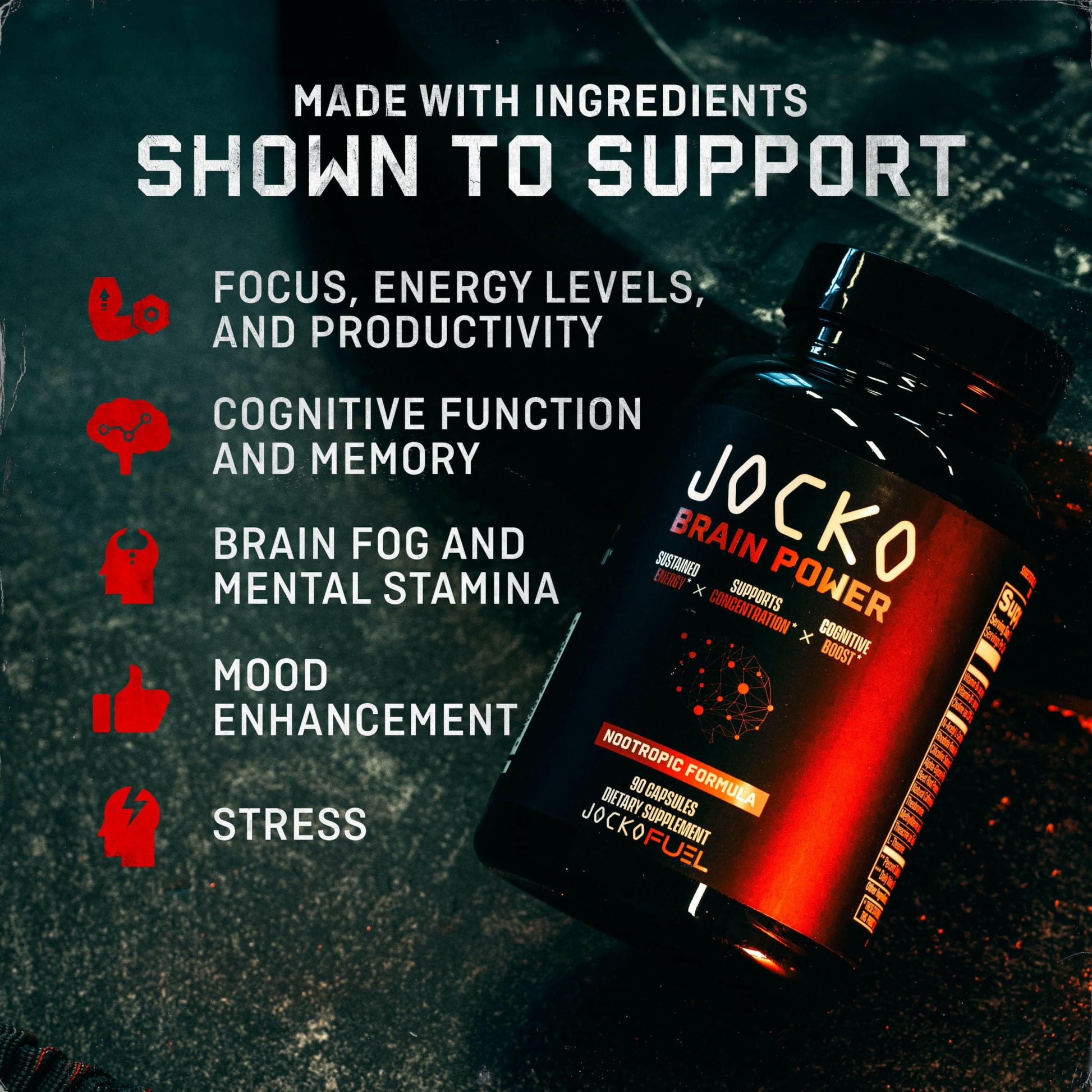 Jocko Fuel Brain Power - Nootropic Dietary Supplements for Memory & Focus wiht L Theanine, L Carnitine- Energy & Focus Supplement (90 Capsules) Jocko FuelAu supplements