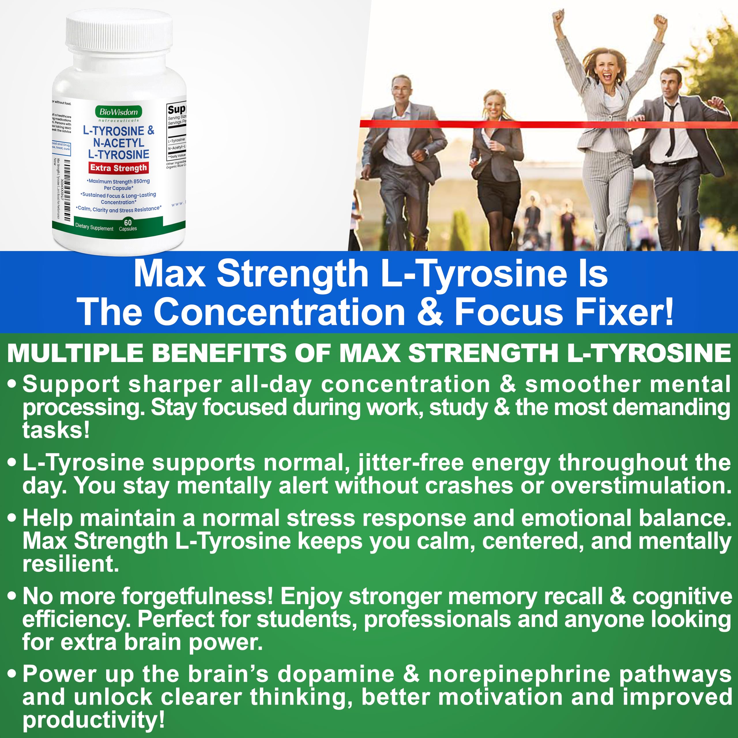 Max Strength L Tyrosine Supplement & N Acetyl L Tyrosine Peak Focus, Alertness, Concentration, Body & Mind Energy. L-Tyrosine 850mg Per 1 Capsule. A Well-Being Nutrient Boost For Performance BioWisdom NutraceuticalsAu supplements