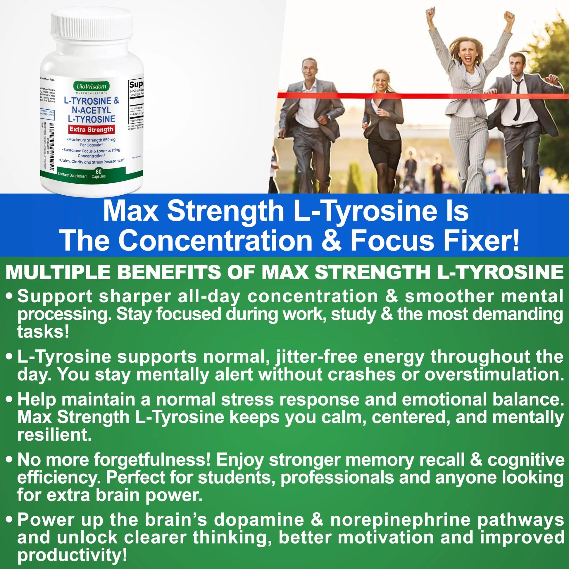Max Strength L Tyrosine Supplement & N Acetyl L Tyrosine Peak Focus, Alertness, Concentration, Body & Mind Energy. L-Tyrosine 850mg Per 1 Capsule. A Well-Being Nutrient Boost For Performance BioWisdom NutraceuticalsAu supplements