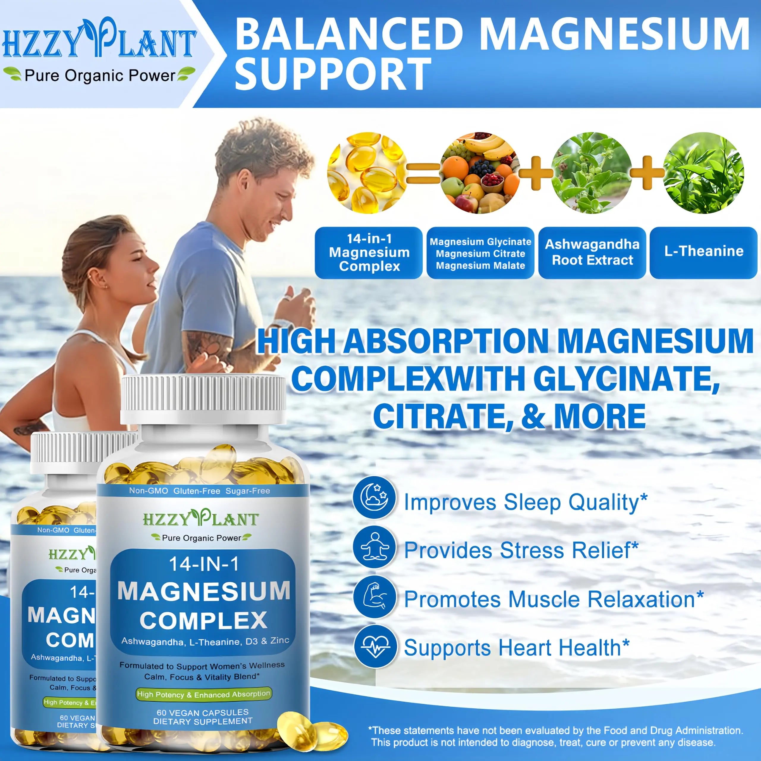 Magnesium Complex Softgels, High Absorption Magnesium Supplement with Glycinate, Citrate, Malate, Taurate, 14-in-1 Magnesium Complex for Women & Men for Muscle, Heart, Sleep Support, 2 Month Supply HZZYPLANTnz supplements