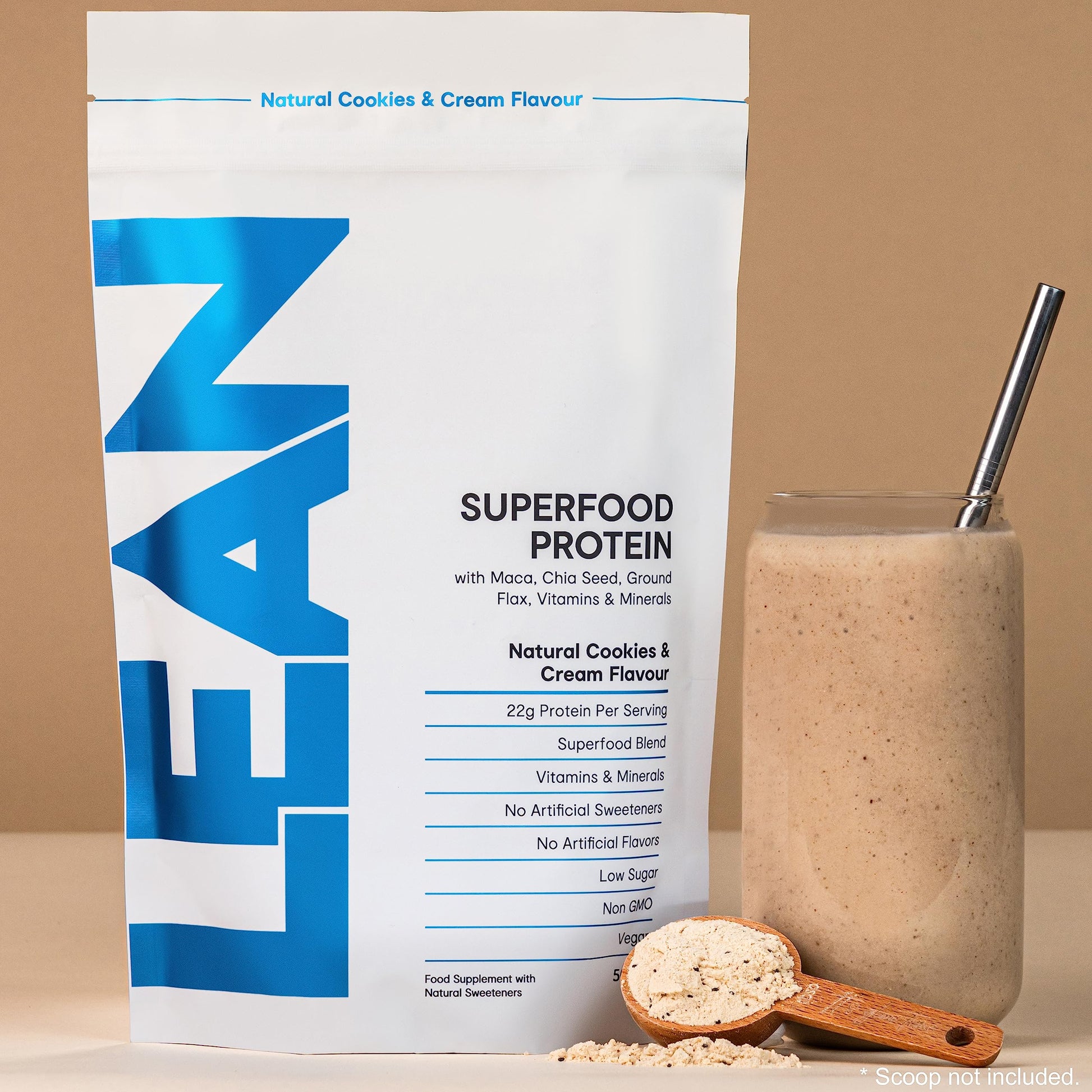 LEAN with Lilly Superfood Protein Vegan Protein Plant Based Protein Cookies and Cream Flavour 500g Lean With LillyAu supplements