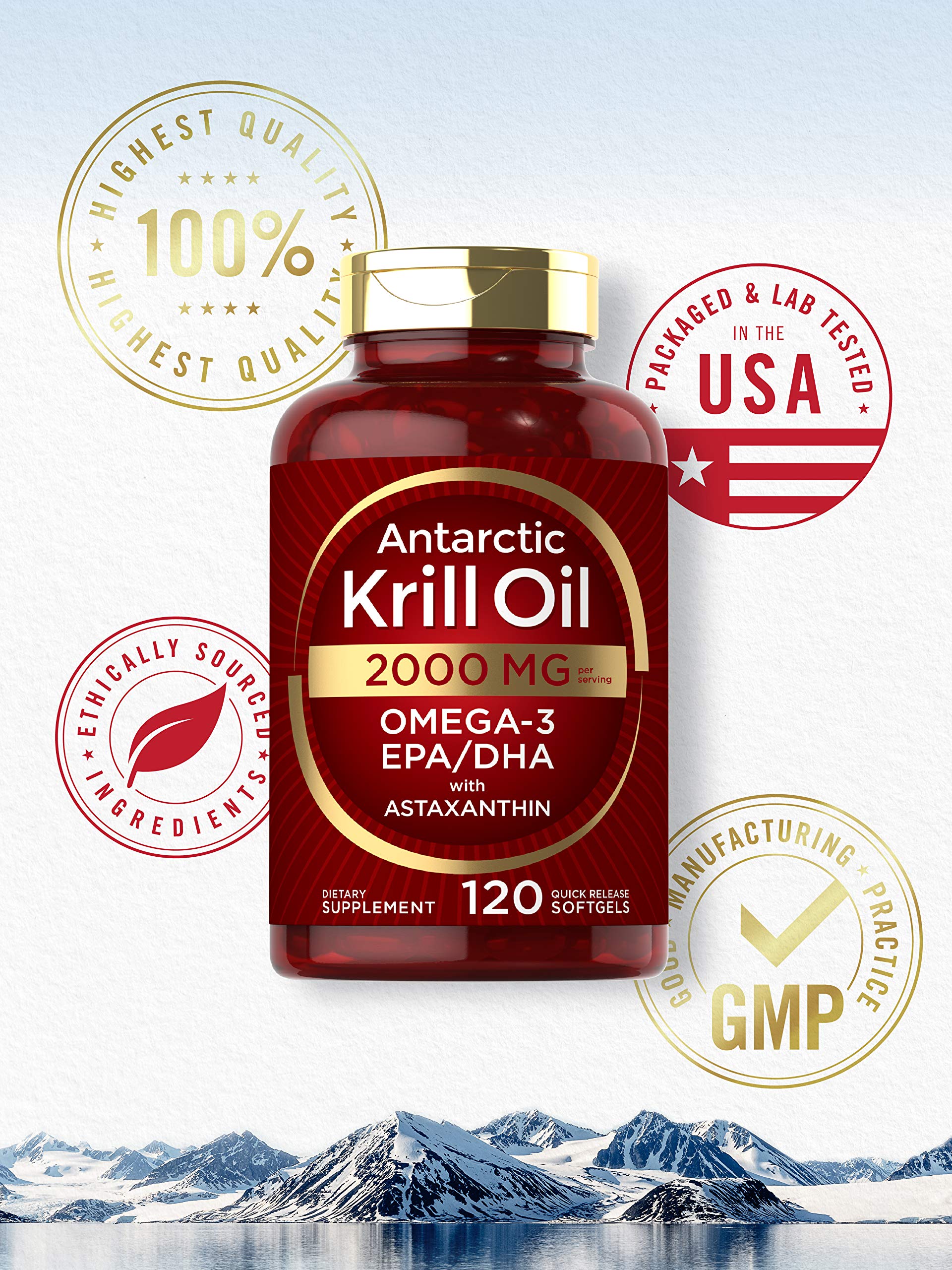 Carlyle Antarctic Krill Oil 2000 mg 120 Softgels | Omega-3 EPA, DHA, with Astaxanthin CarlyleUS supplements