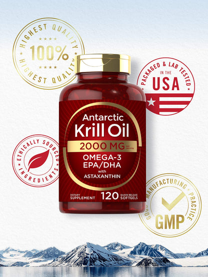 Carlyle Antarctic Krill Oil 2000 mg 120 Softgels | Omega-3 EPA, DHA, with Astaxanthin CarlyleUS supplements