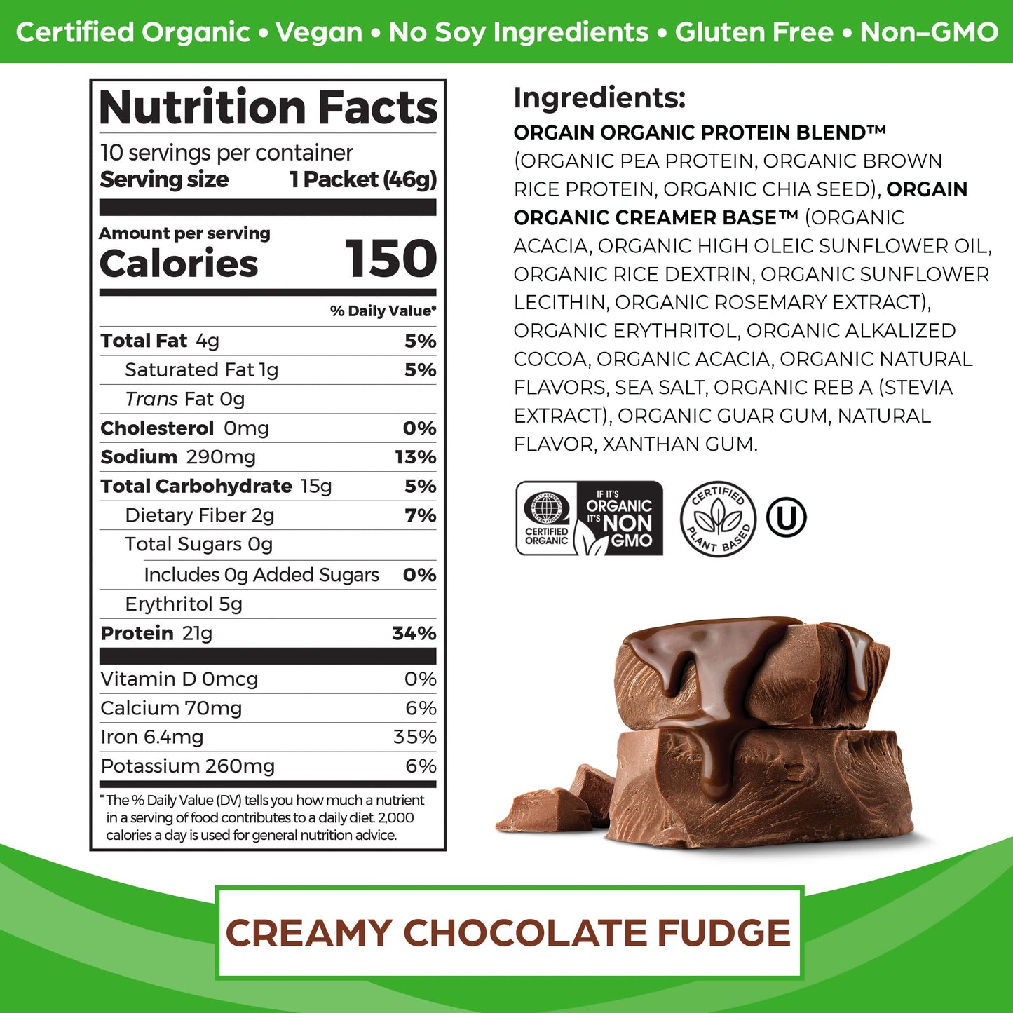 Orgain Organic Vegan Protein Powder, Chocolate Fudge - 21g Plant Based Protein, Gluten OrgainUS supplements
