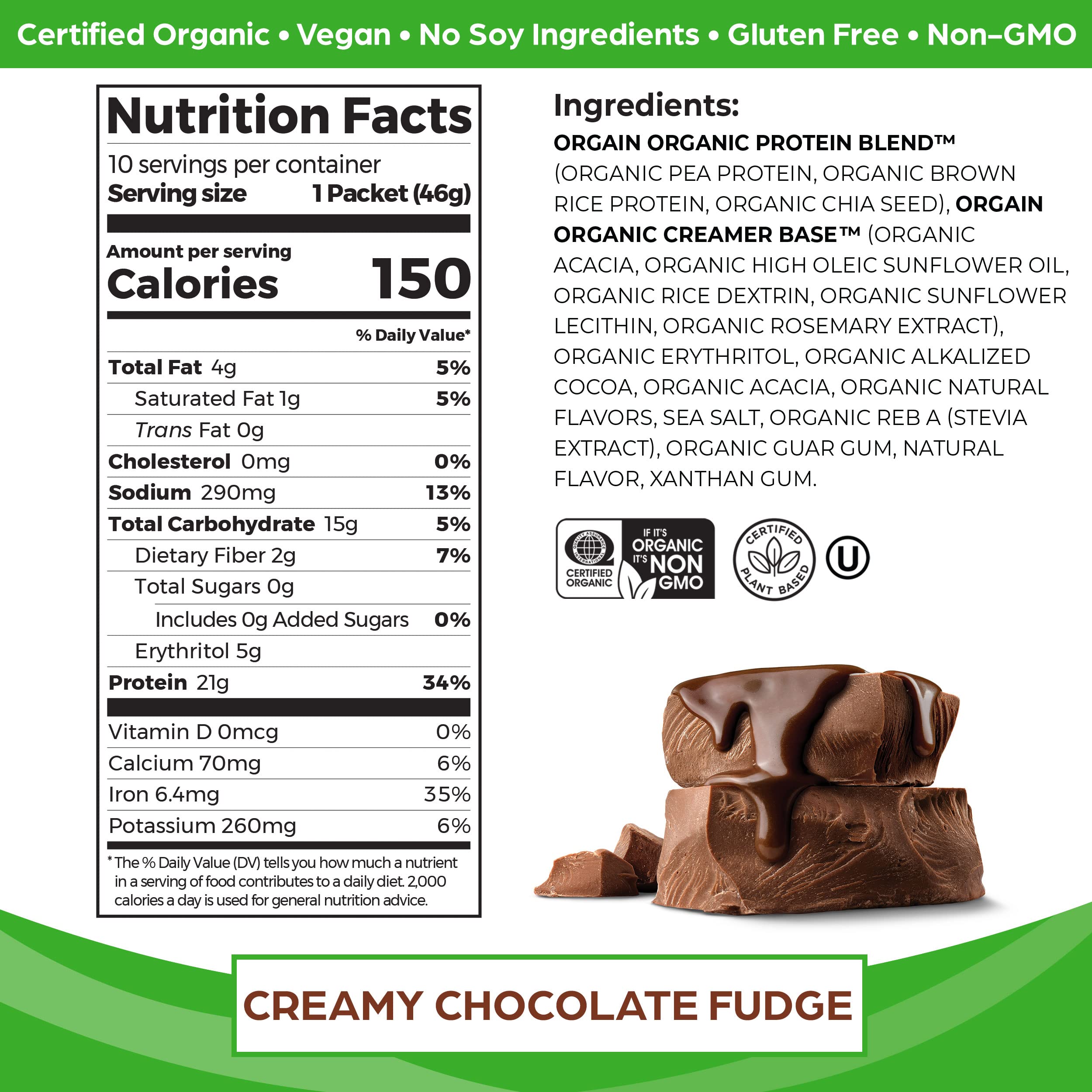 Orgain Organic Vegan Protein Powder, Chocolate Fudge - 21g Plant Based Protein, Gluten OrgainUS supplements