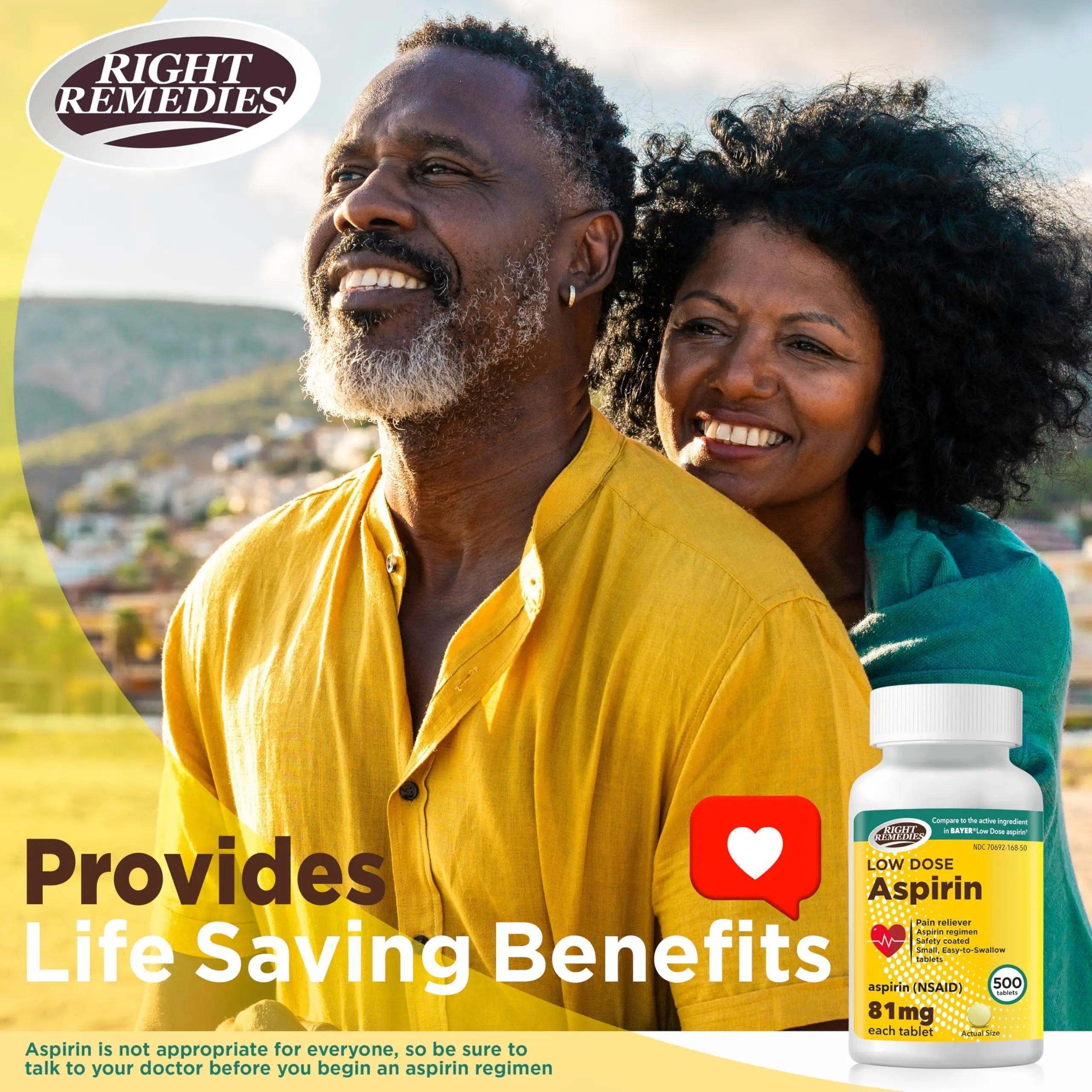RIGHT REMEDIES Low Dose Aspirin 81mg, Enteric Coated Tablets, NSAID Pain Reliever & Fever Reducer for Adults, Compare to the Active Ingredient in Bayer® Low Dose Aspirin (500ct) RIGHT REMEDIESAu supplements
