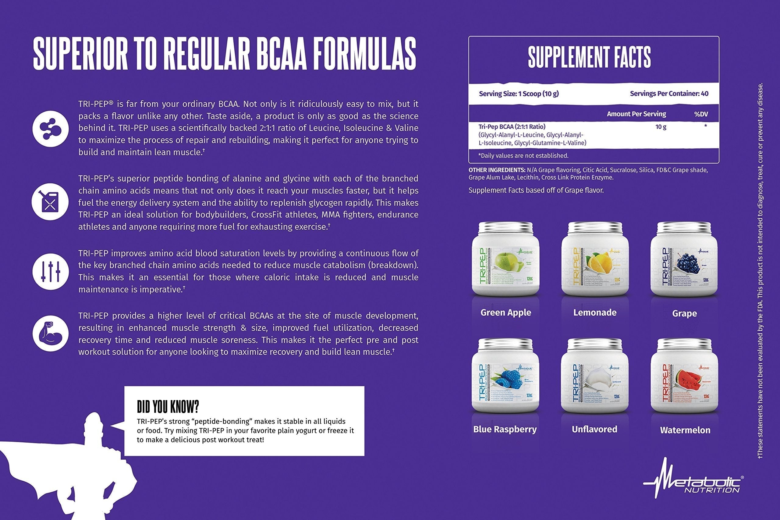 Metabolic Nutrition | TRIPEP - Tri-Peptide Branch Chain Amino Acid, BCAA Powder Metabolic NutritionUS supplements