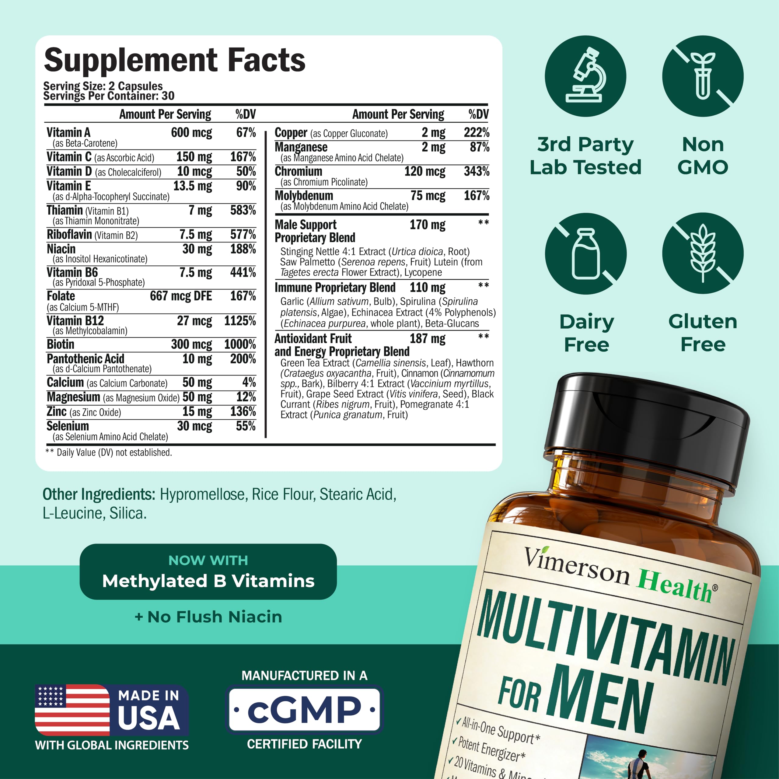 Multivitamin for Men – Methylated Mens Multivitamins & Multiminerals Capsules with Vitamin B12, A, D, C, Zinc, Magnesium & More for Complete Daily Support Vimerson HealthAu supplements