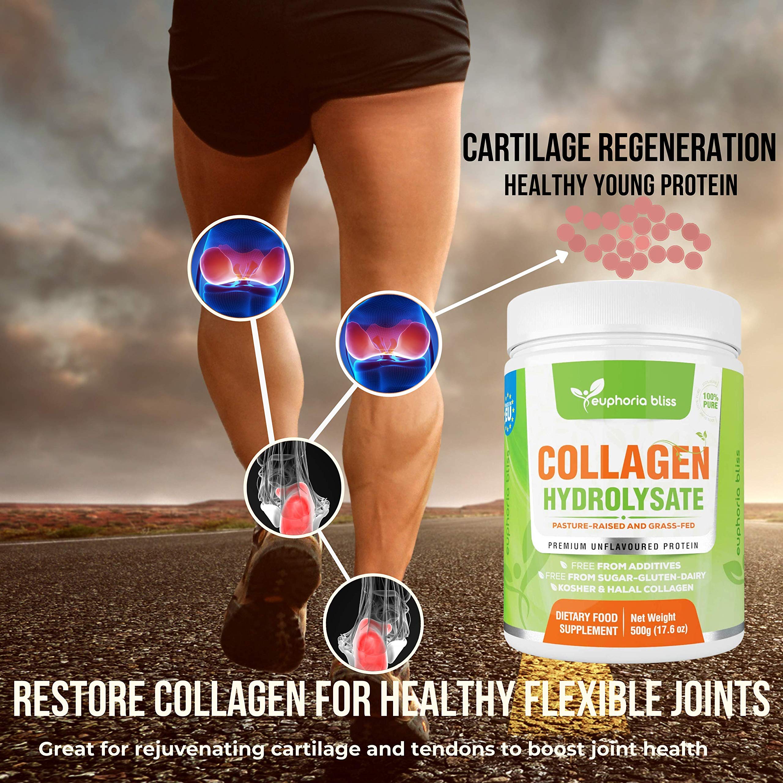 Premium Collagen Powder 500g Unflavoured High Grade Hydrolysed Collagen Joints, Bones, Gut, Wrinkles, Hair, Skin, Nails, Pain, Injury, Sleep, Fitness, Keto Euphoria BlissAu supplements