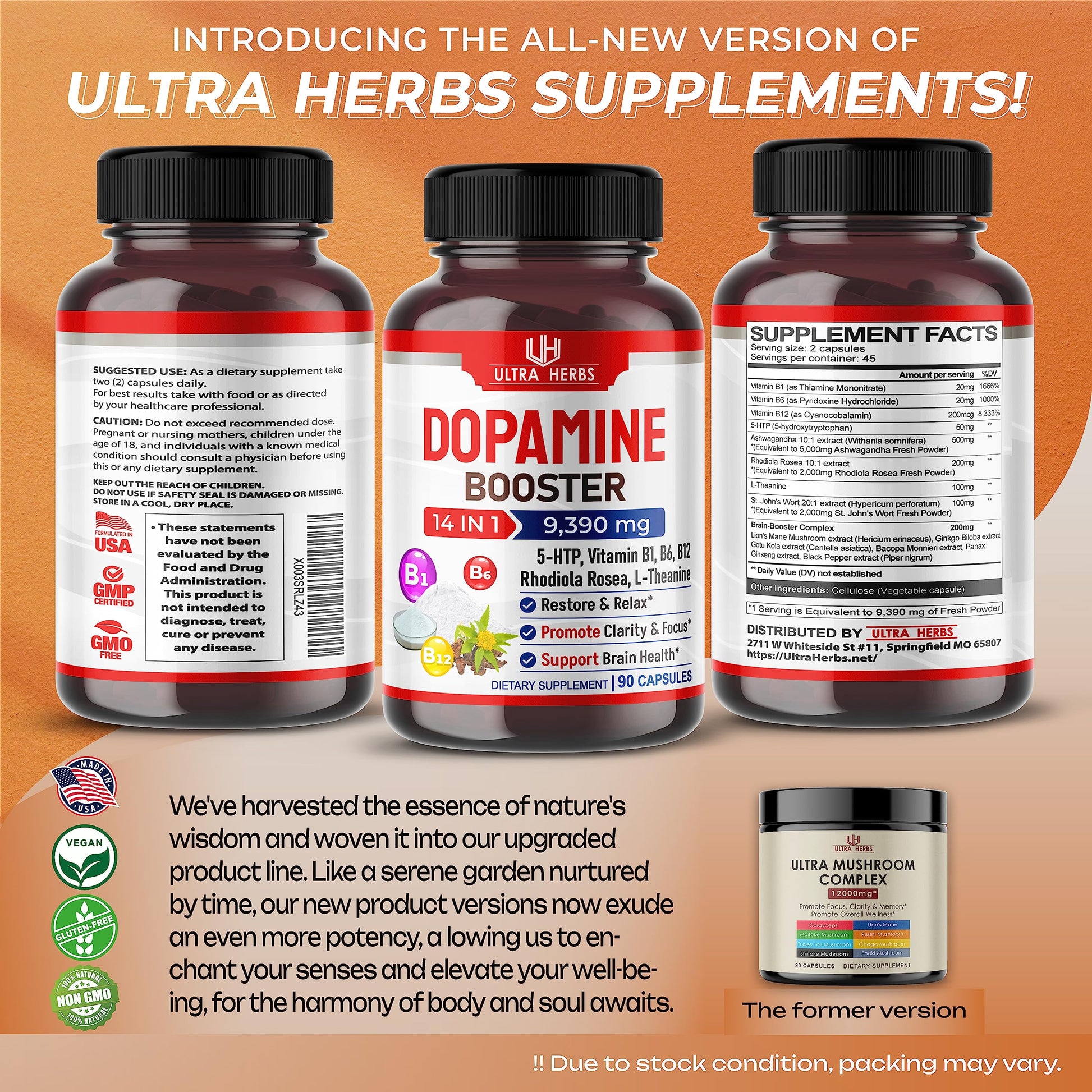 Dopamine Focus Supplement Ashwagandha 5000mg 5-HTP 50mg Rhodiola Rosea 2000mg ULTRA HERBSUS supplements