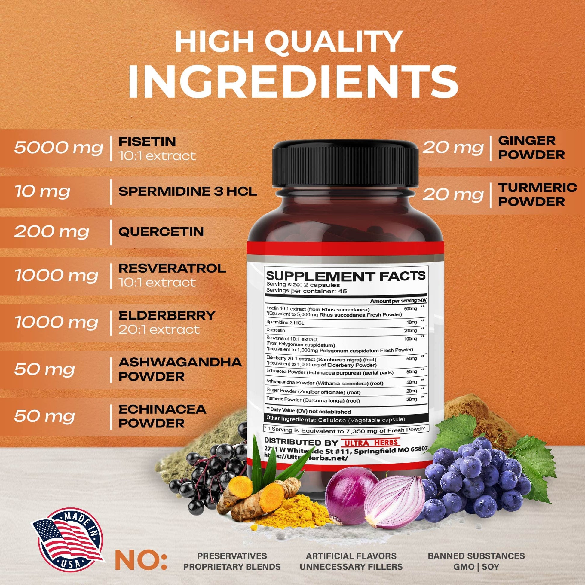 Ultra Fisetin Supplements Complex 7350mg Resveratrol 1000mg Quercetin 200mg ULTRA HERBSUS supplements
